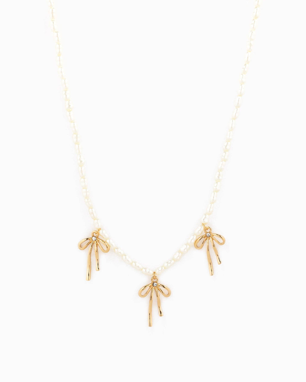 Triple Natural Bow Station Pendants Pearl Necklace