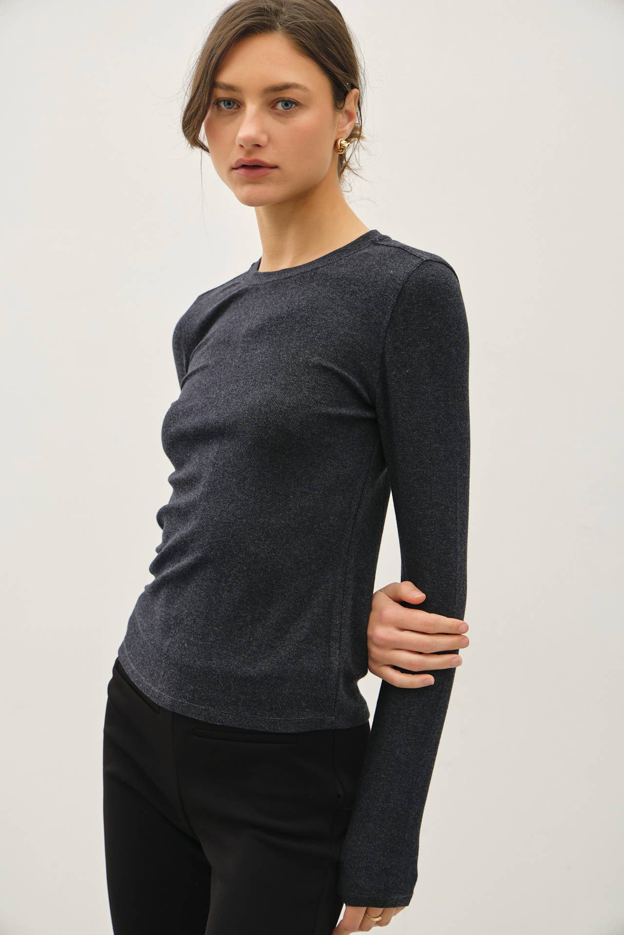 Ribbed Crewneck Long Sleeve Top