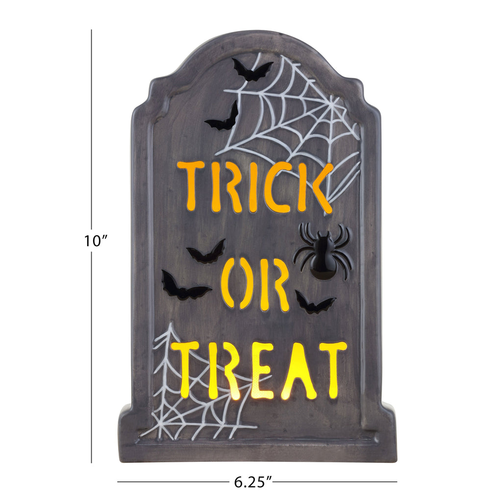 10 in. Ceramic LED Tombstone - Trick or Treat
