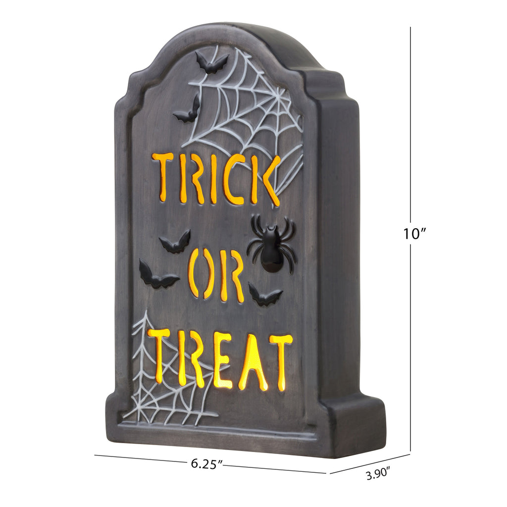 10 in. Ceramic LED Tombstone - Trick or Treat