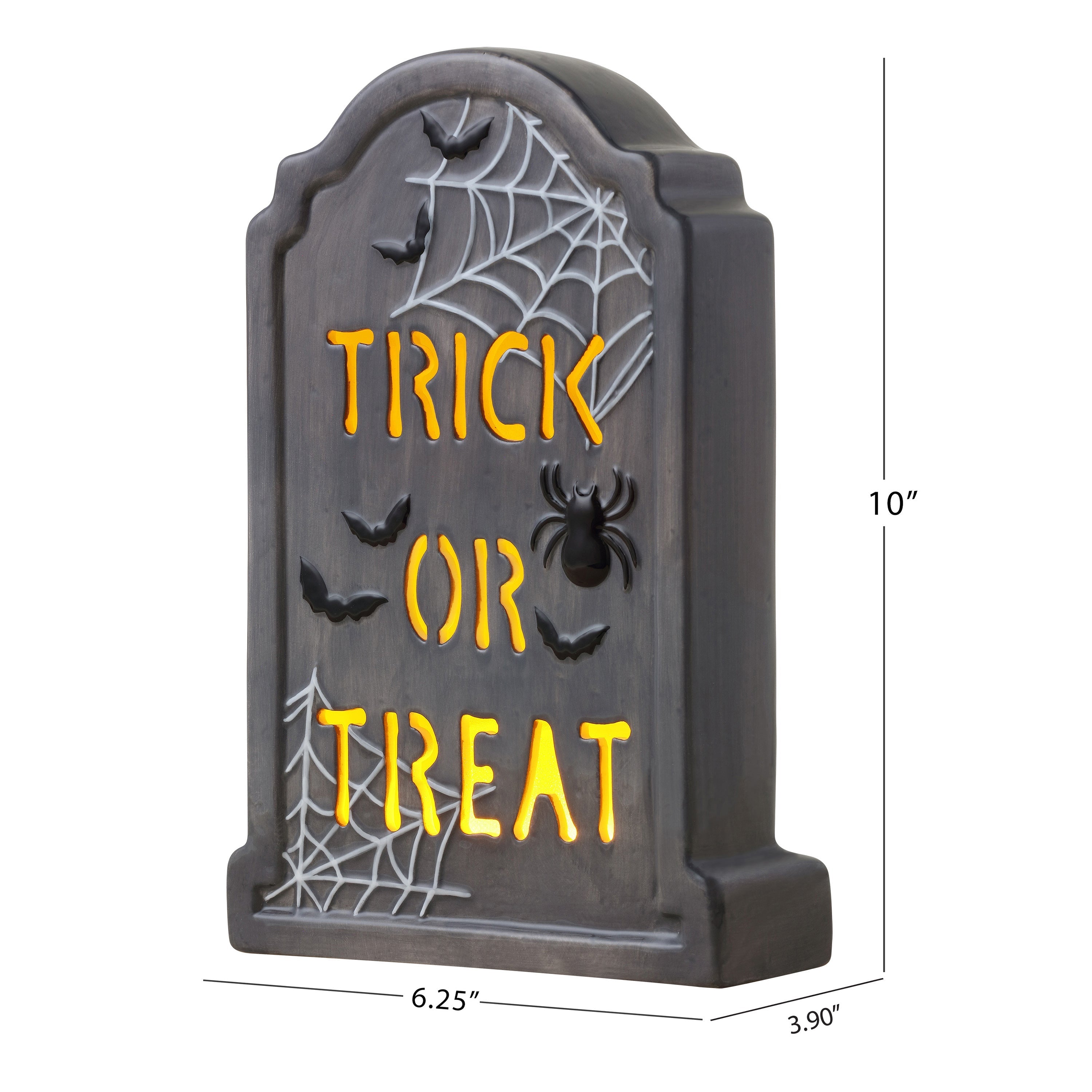 10 in. Ceramic LED Tombstone - Trick or Treat