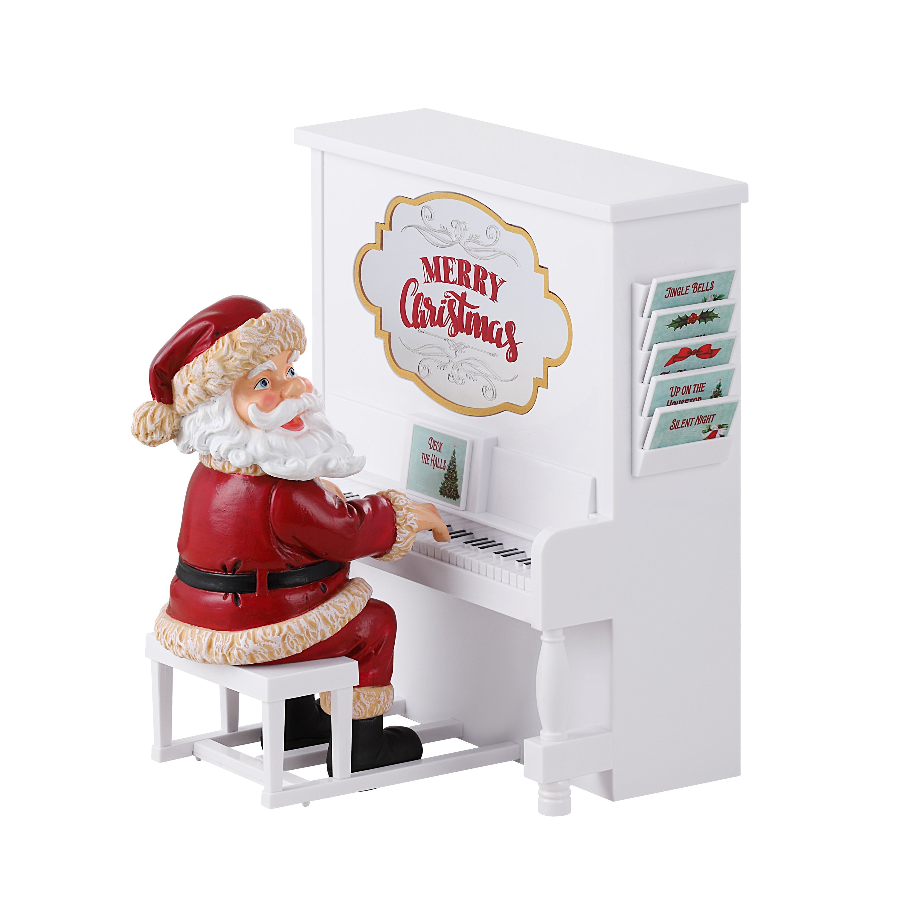 10 in. Animated Sing Along Santa with White Piano