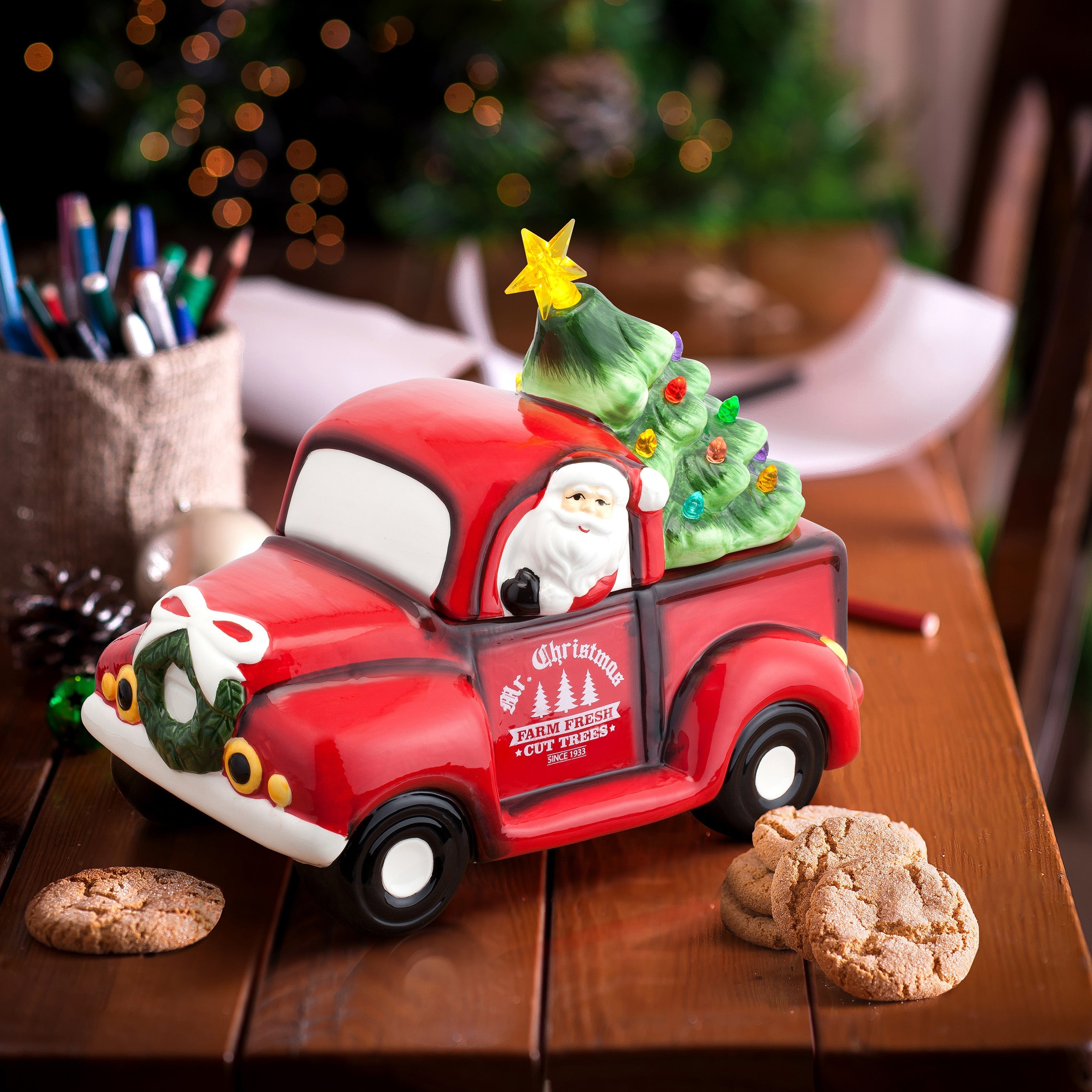 10 in. Nostalgic Ceramic Lit Truck Cookie Jar