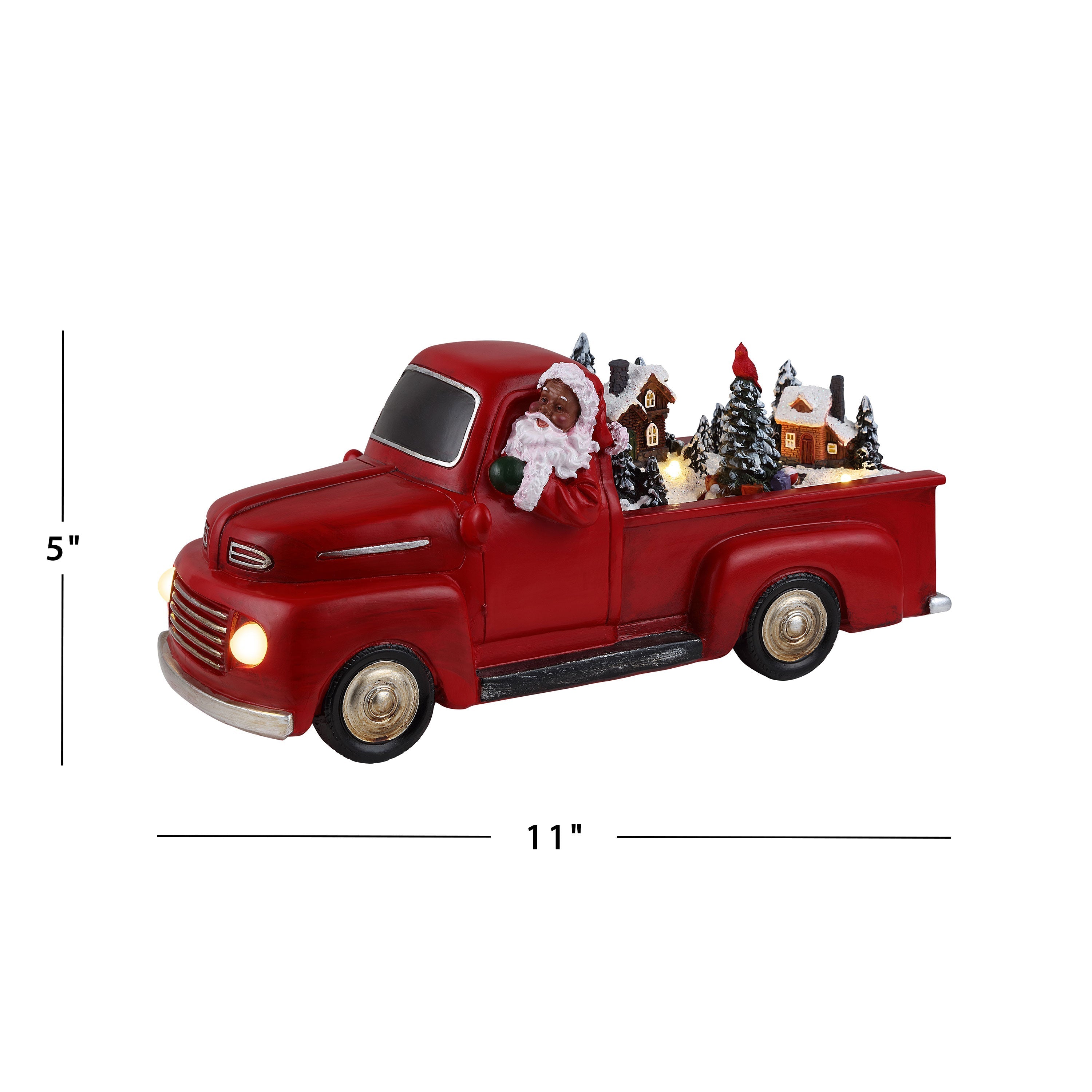 11 in. Animated Nostalgic Red Truck - Black Santa