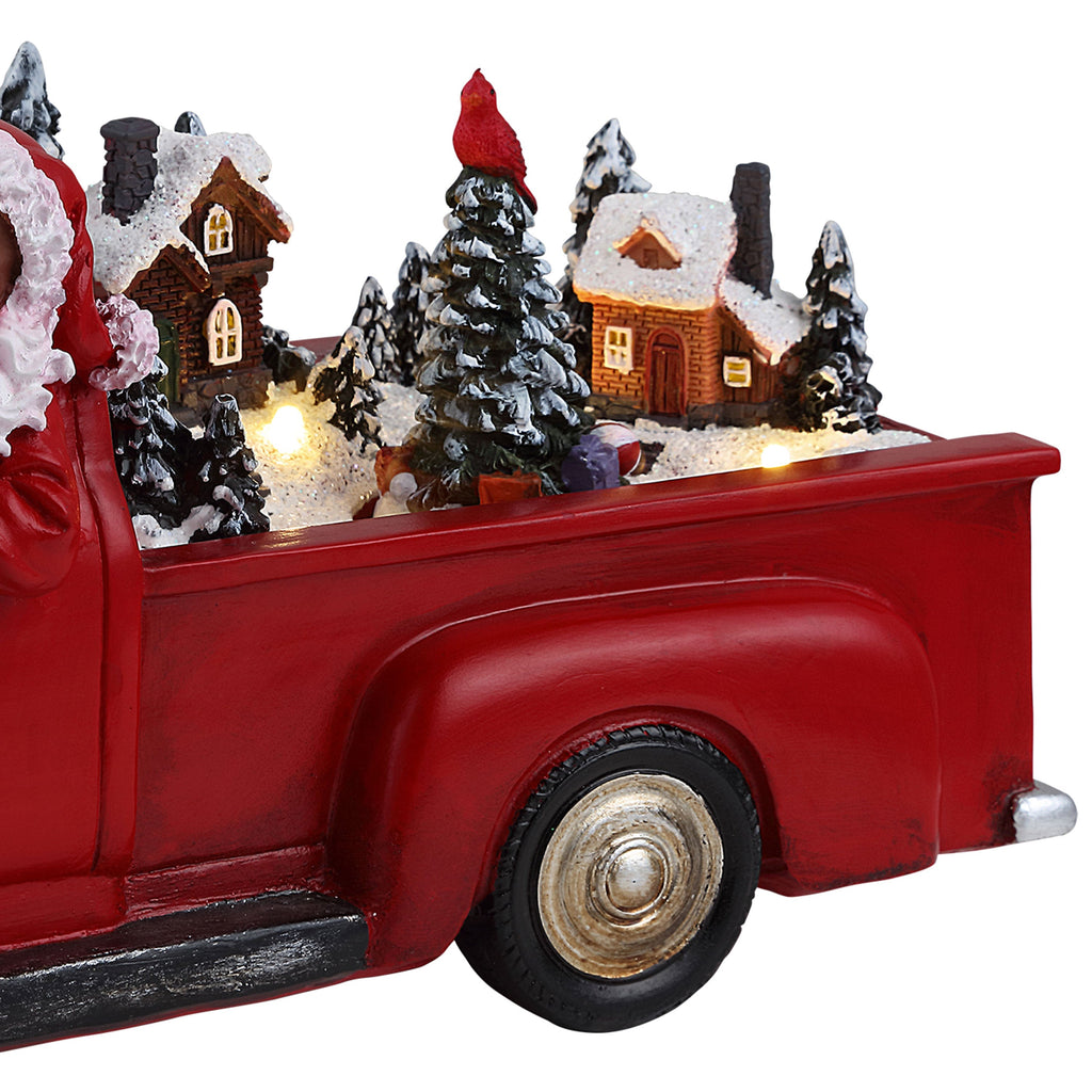 11 in. Animated Nostalgic Red Truck - Black Santa
