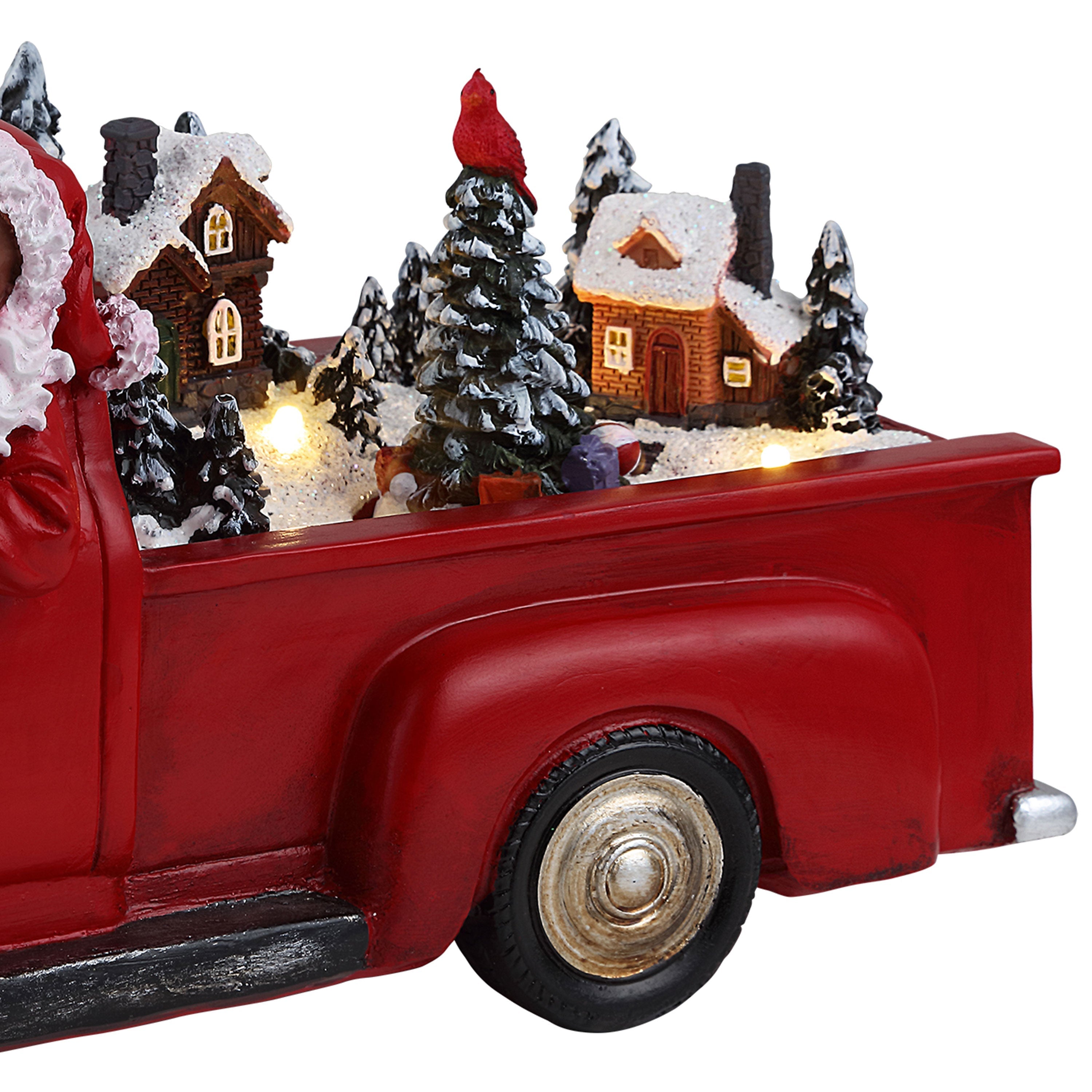 11 in. Animated Nostalgic Red Truck - Black Santa