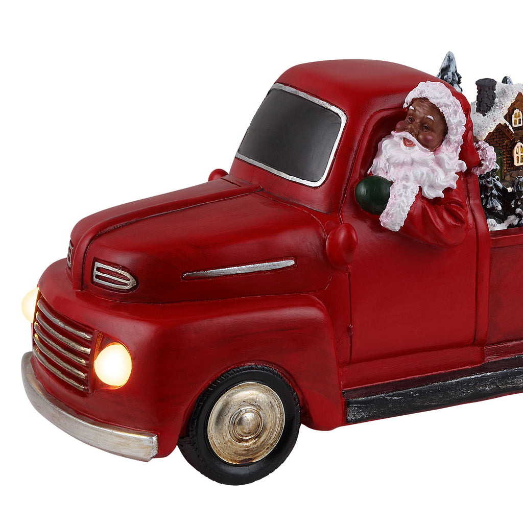 11 in. Animated Nostalgic Red Truck - Black Santa