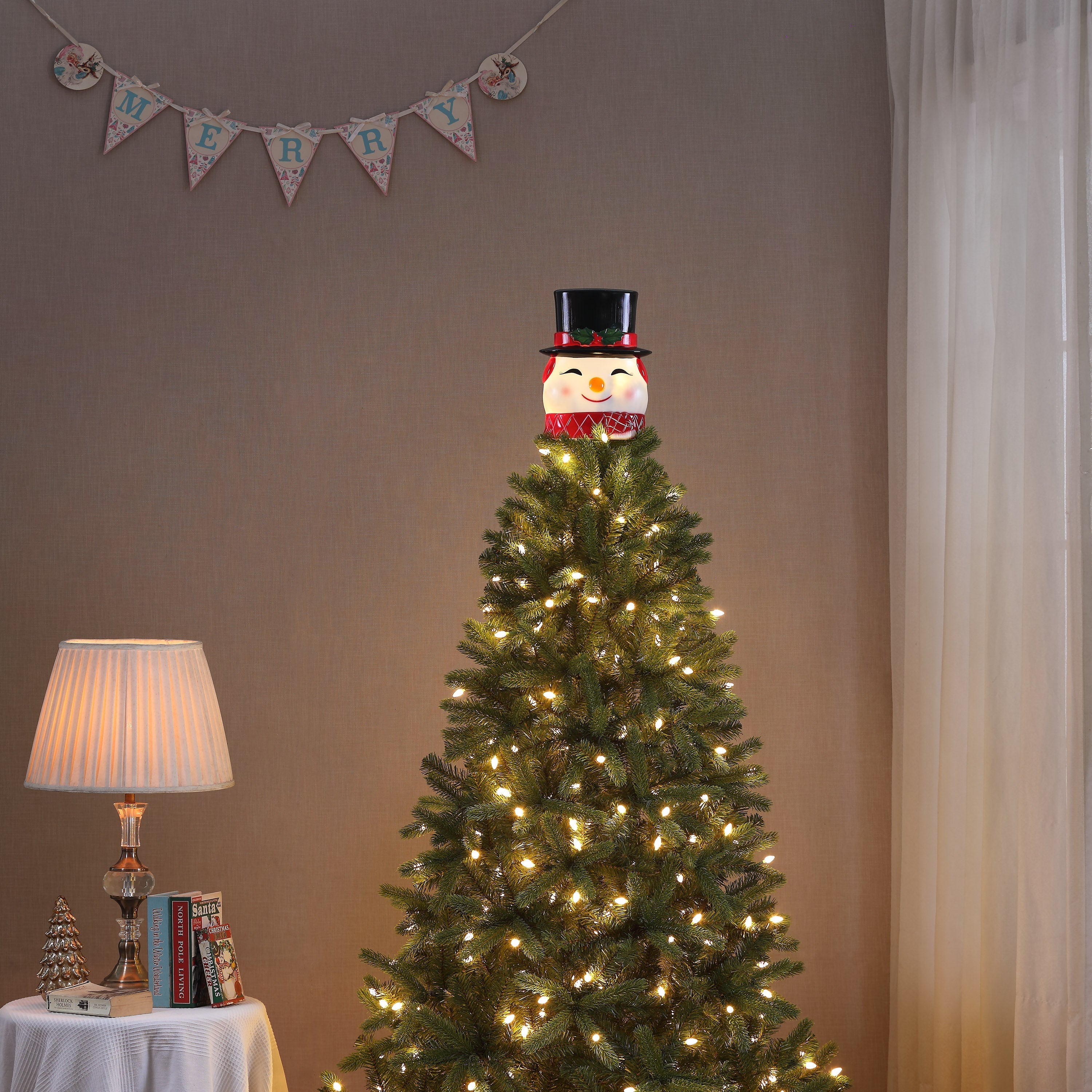 12 in. Blow Mold Lit Tree Topper - Snowman