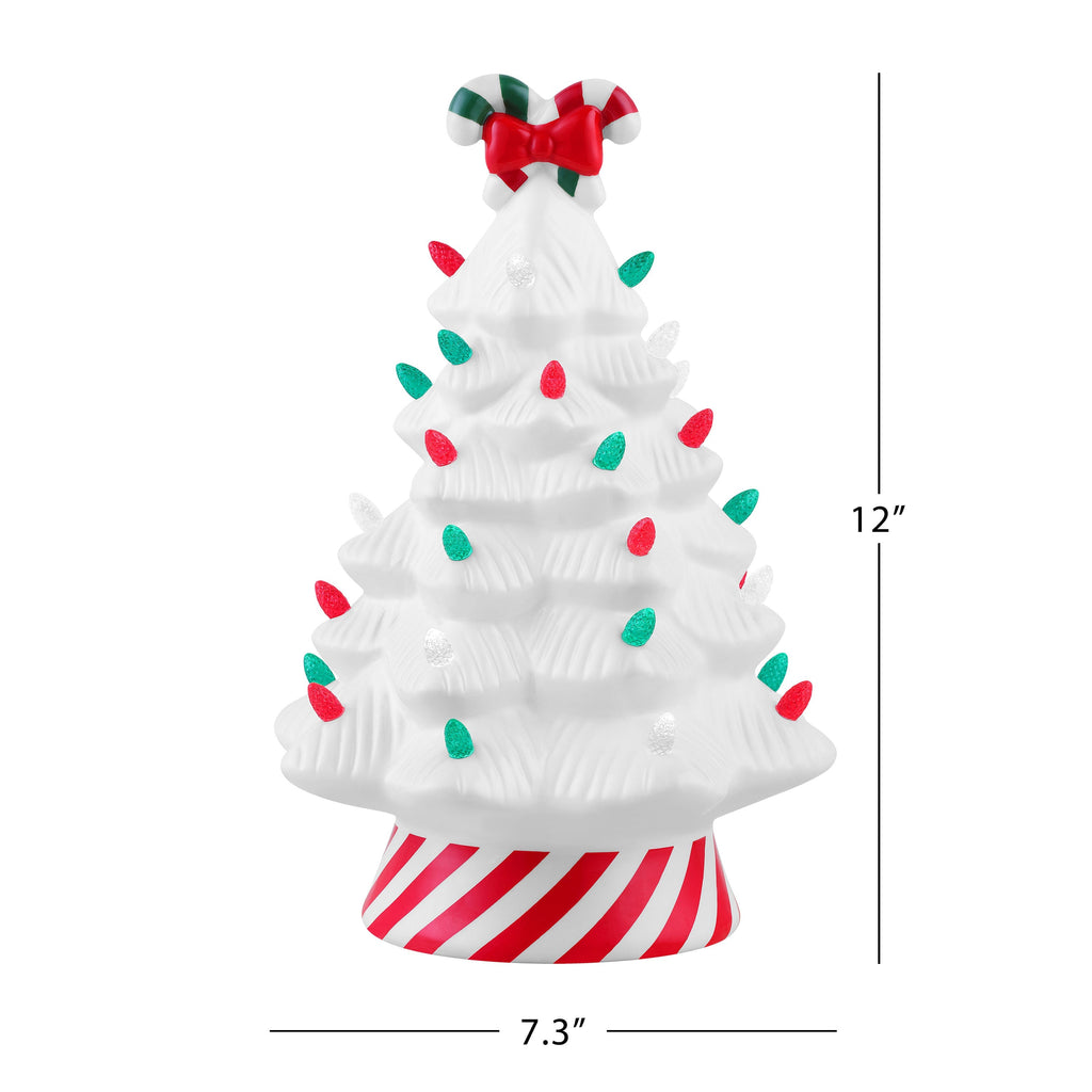 12 in. Nostalgic Ceramic Lit Candy Cane Tree - Red