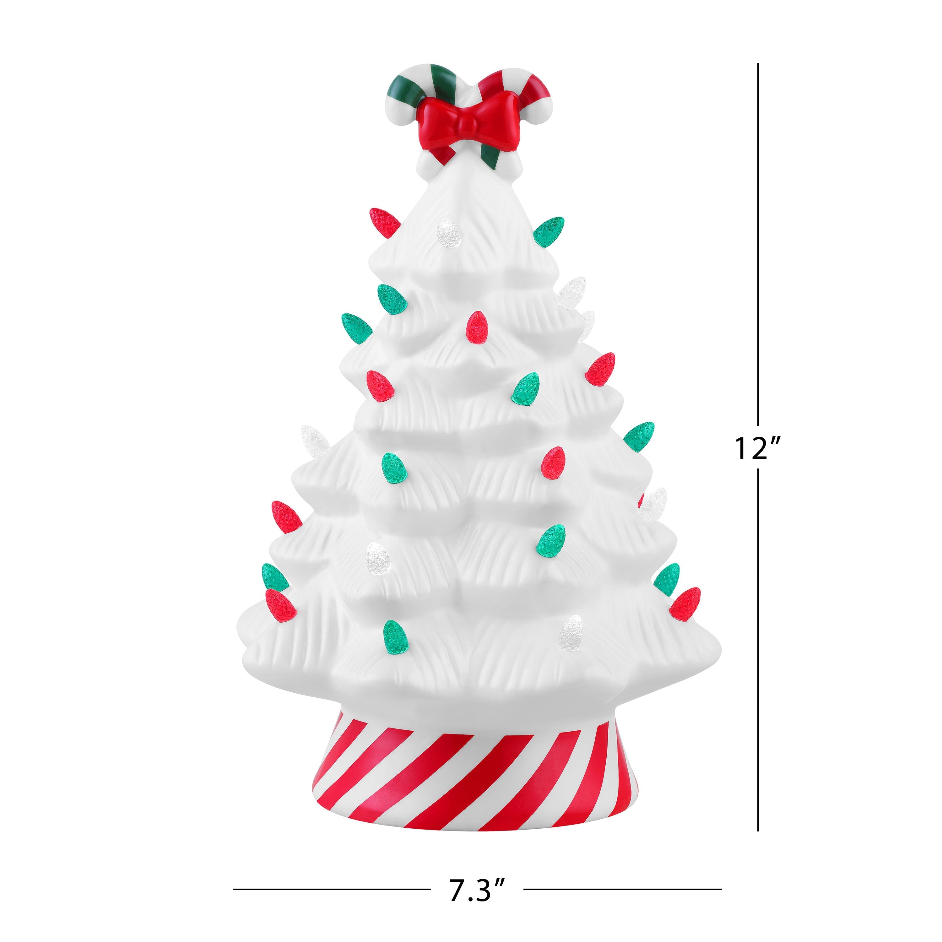 12 in. Nostalgic Ceramic Lit Candy Cane Tree - Red