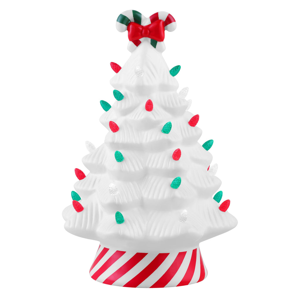 12 in. Nostalgic Ceramic Lit Candy Cane Tree - Red