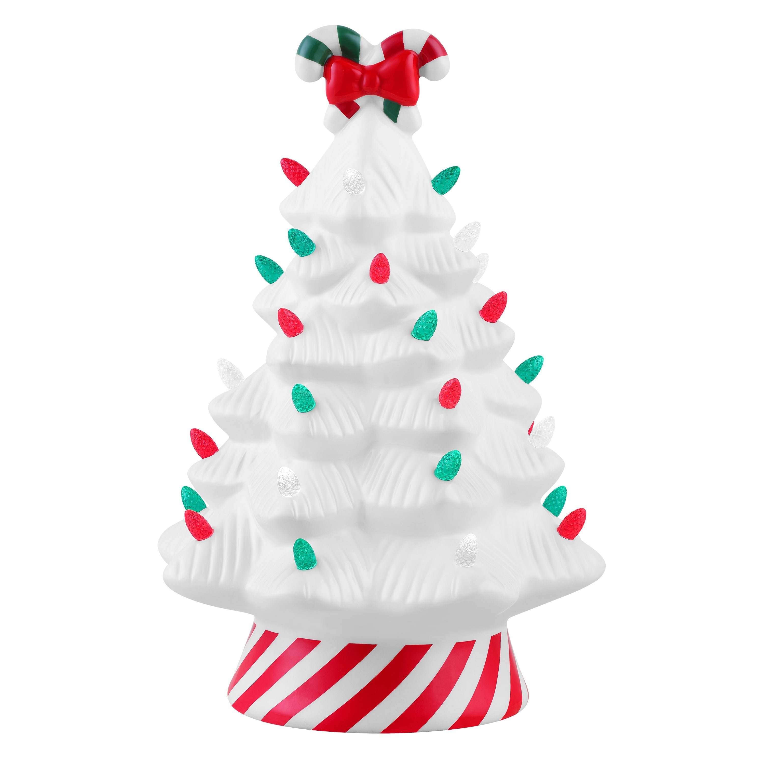 12 in. Nostalgic Ceramic Lit Candy Cane Tree - Red