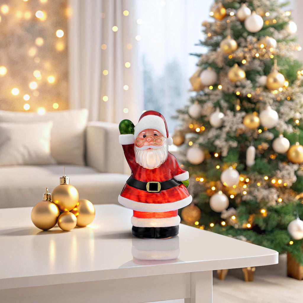 12 in. Vintage Illuminated Mercury Glass Figurine - Santa