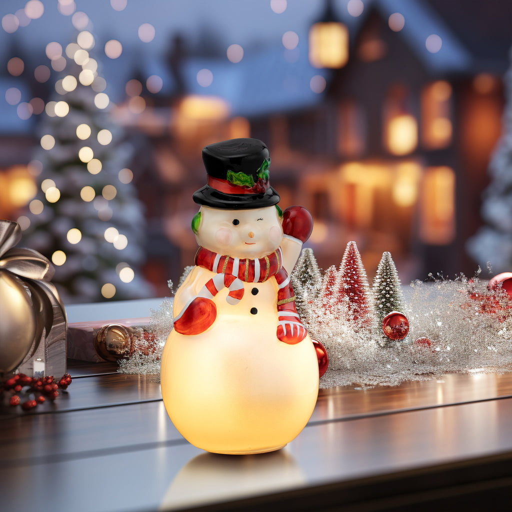 12 in. Vintage Illuminated Mercury Glass Figurine - Snowman