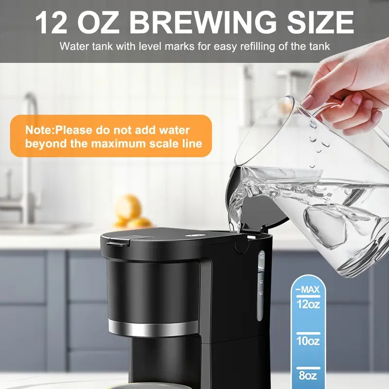 Compact Single-Cup Coffee Maker 6-12oz Rapid Brew Auto Shut-Off
