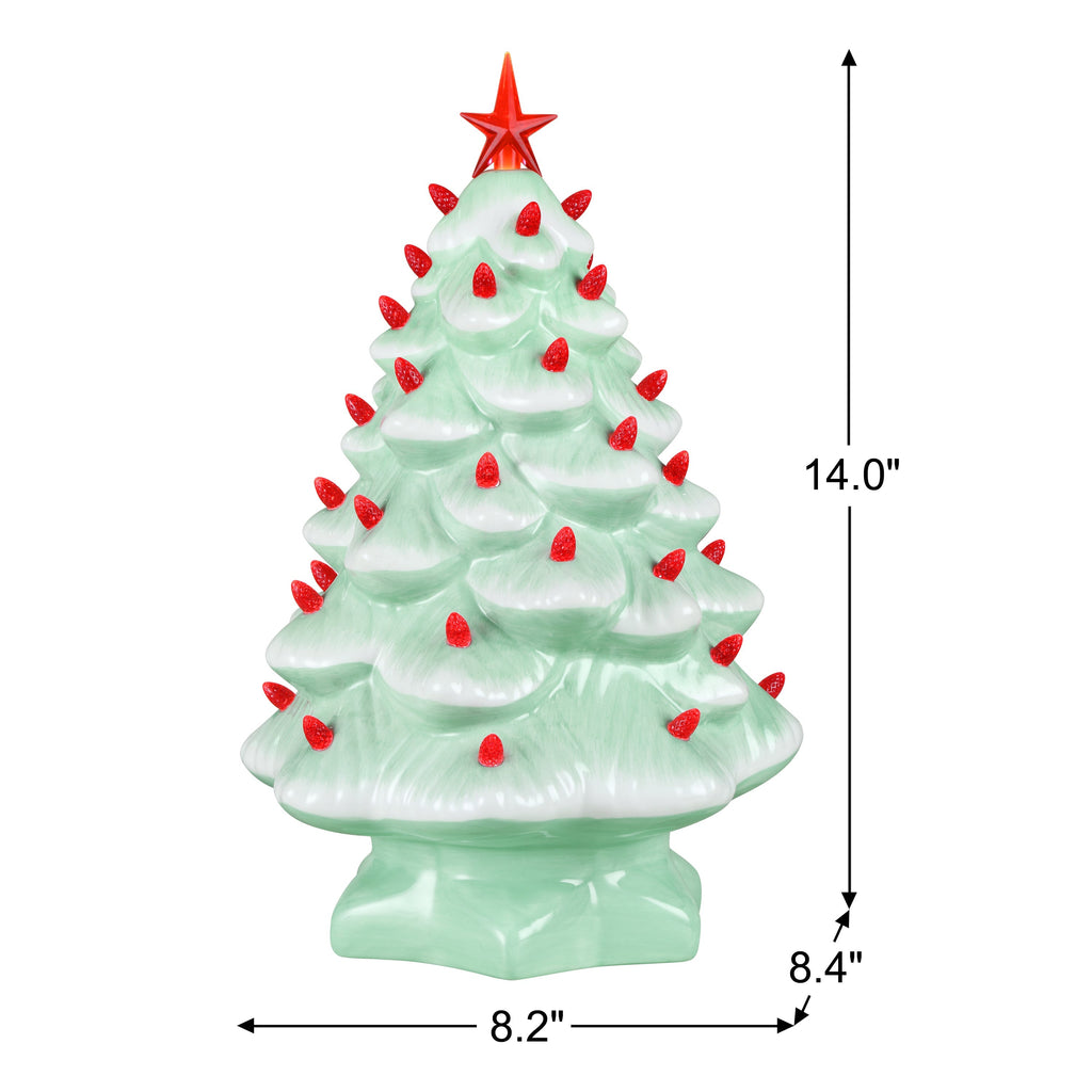 14 in. Nostalgic Ceramic Tree - Seafoam with Red Bulbs