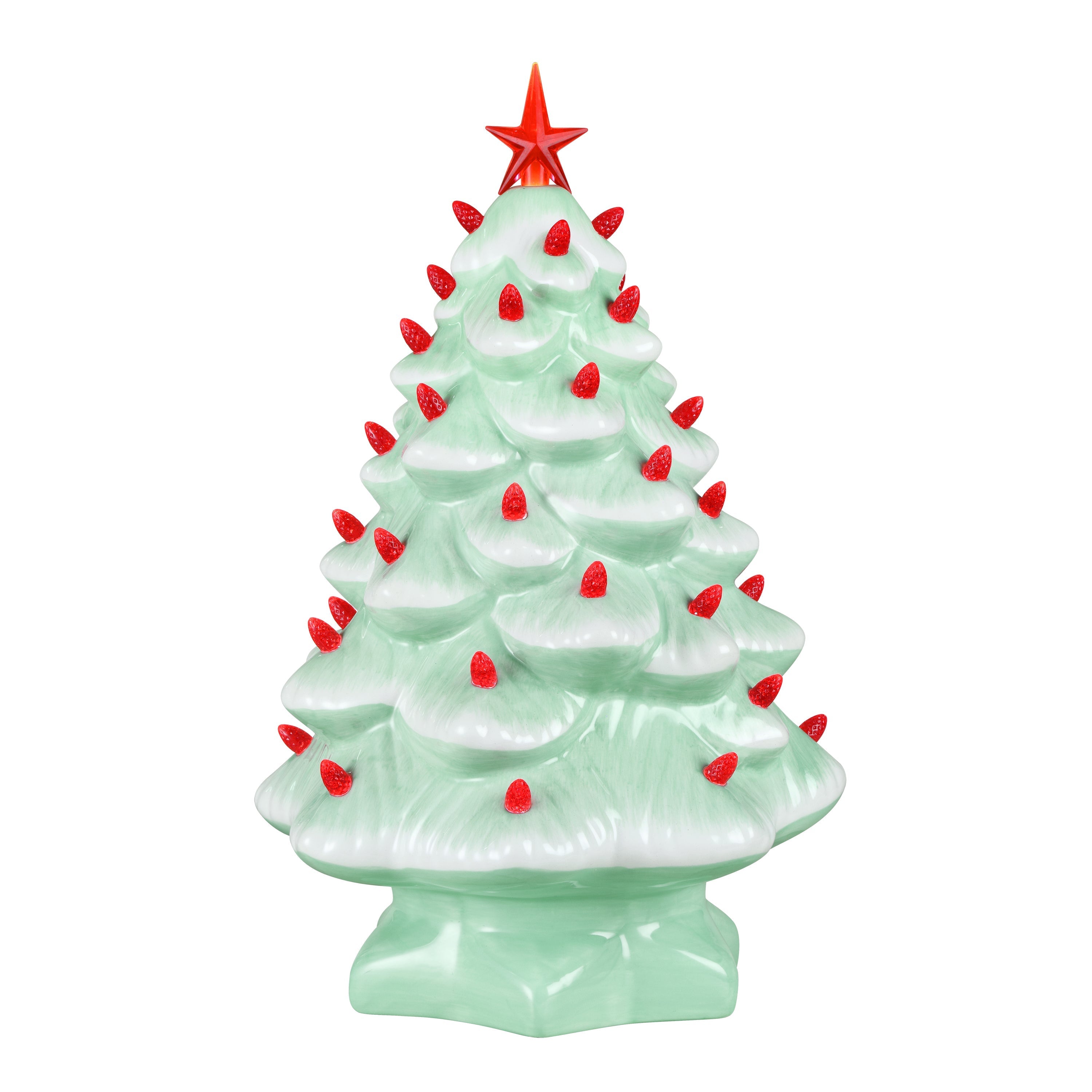 14 in. Nostalgic Ceramic Tree - Seafoam with Red Bulbs