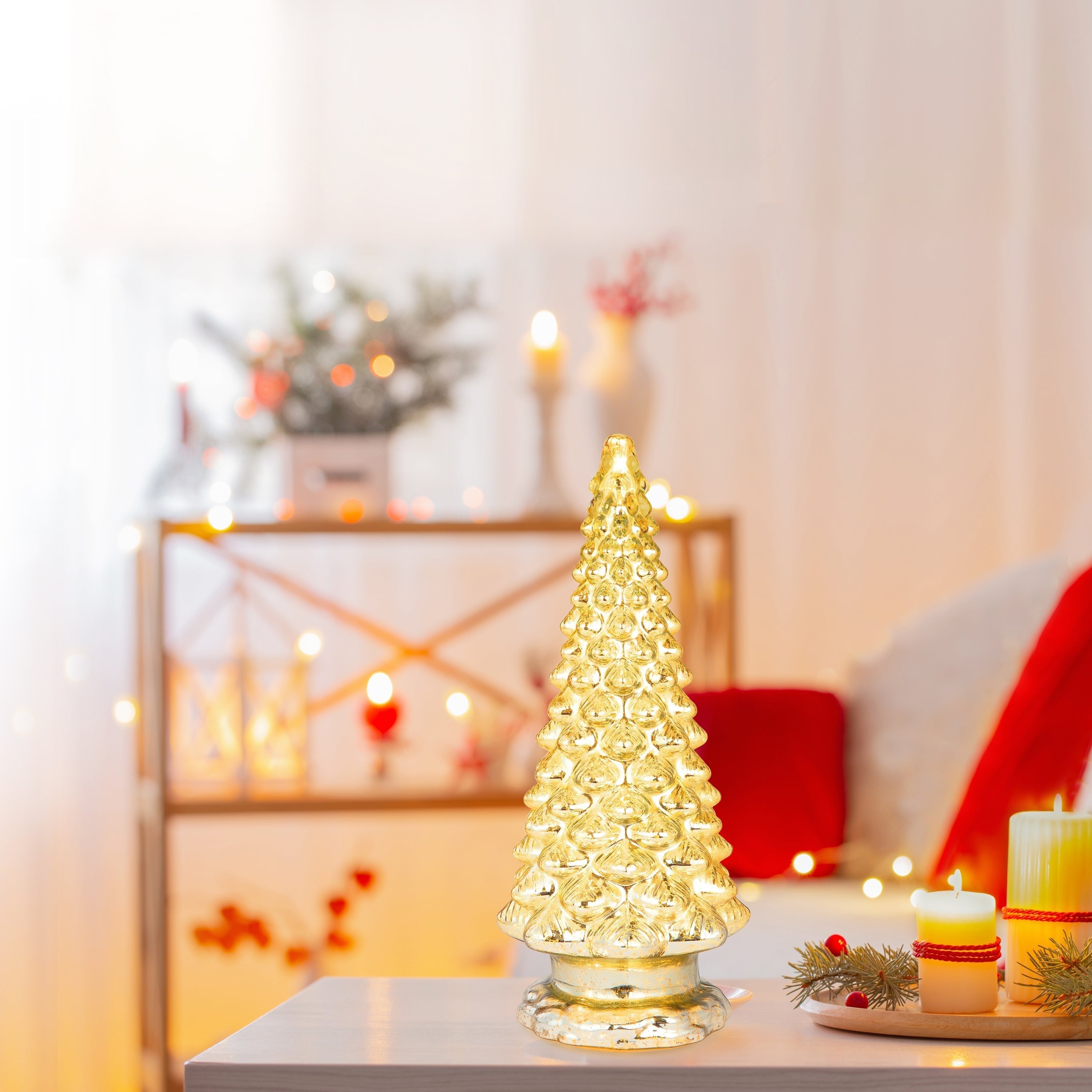 16 in. Mercury Glass Tree with Twinkling Lights