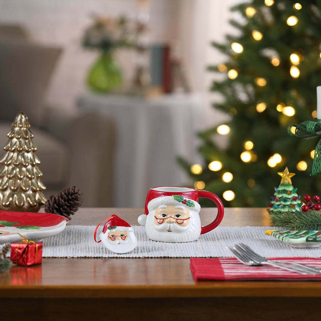 16 oz. Ceramic Santa Mug and Ornament Set - Red