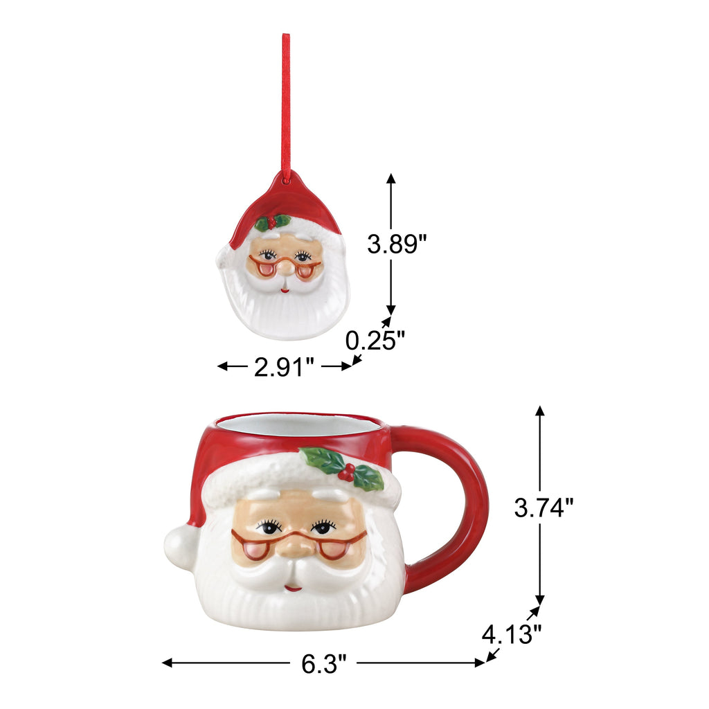 16 oz. Ceramic Santa Mug and Ornament Set - Red