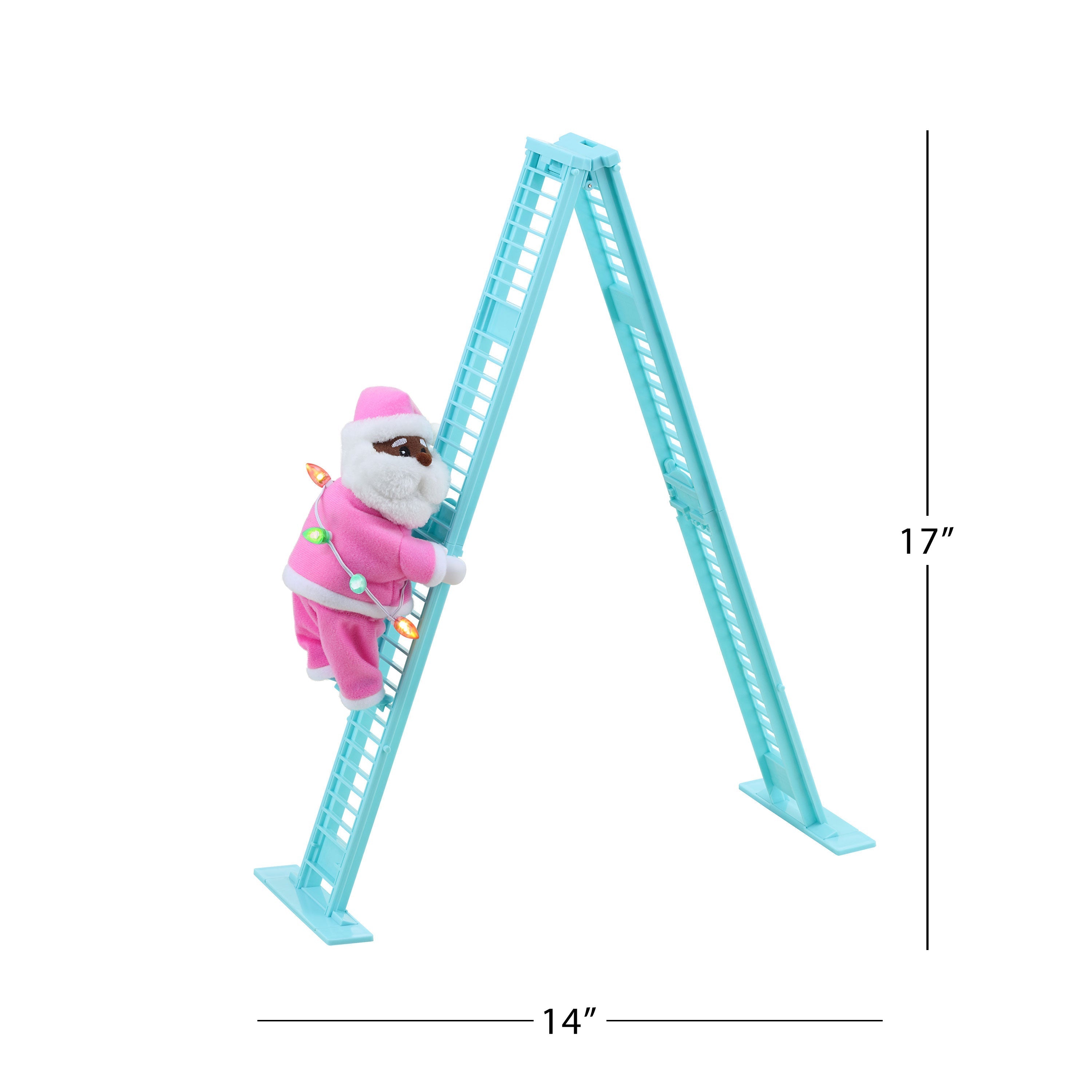 17 in. Animated Pastel Ladder Climbing Black Santa