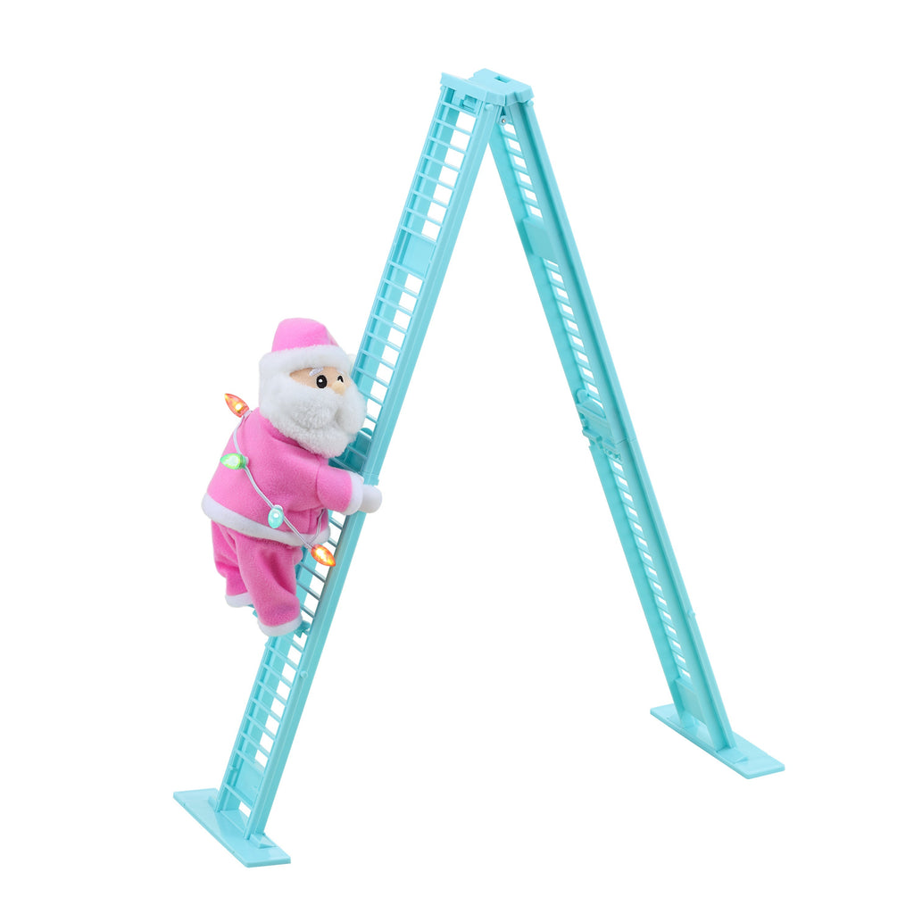 17 in. Animated Pastel Ladder Climbing White Santa