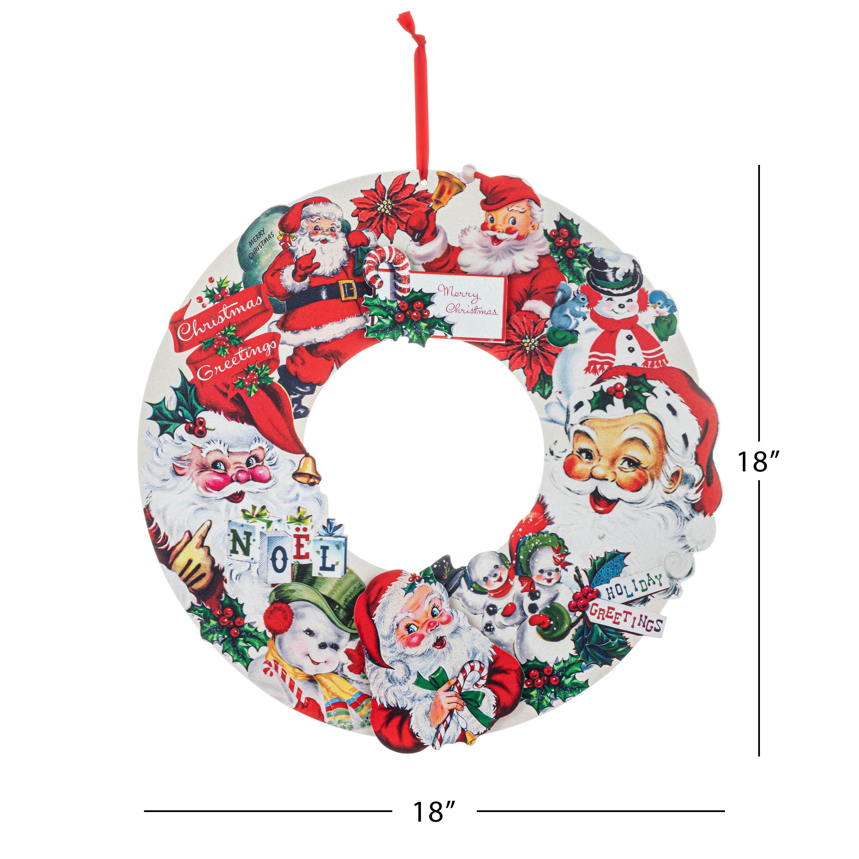 18 in. Wooden Wreath - Vintage Santa Claus