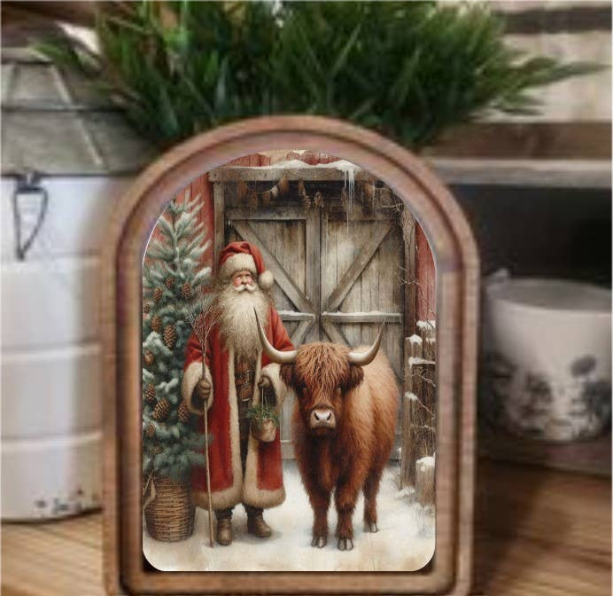 Highland Santa Red Framed Art Arch Top