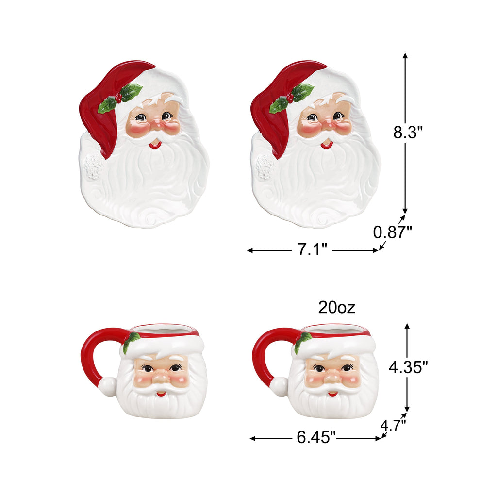 20 oz. Santa Mugs and 8 in. Santa Plates - Set of 4