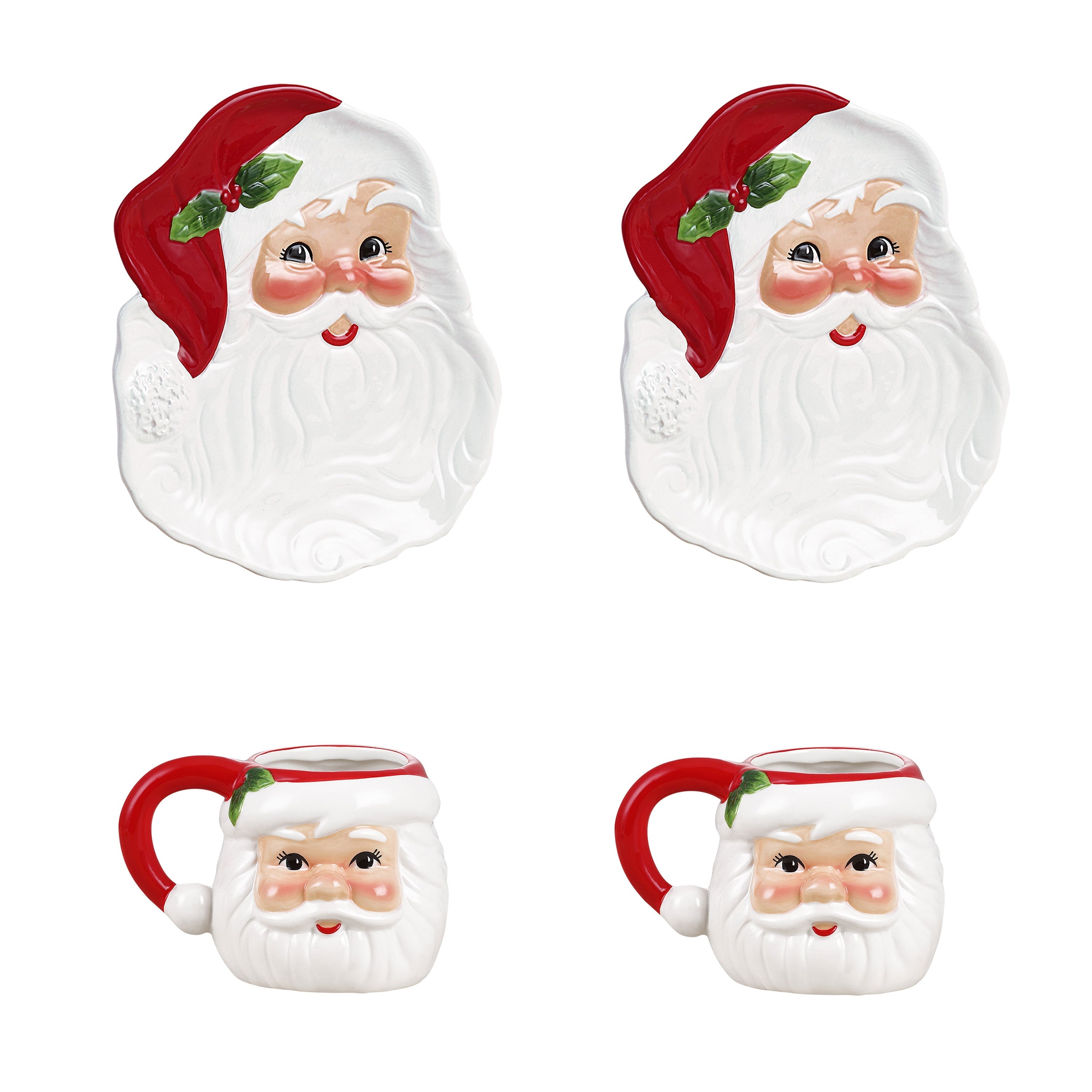 20 oz. Santa Mugs and 8 in. Santa Plates - Set of 4