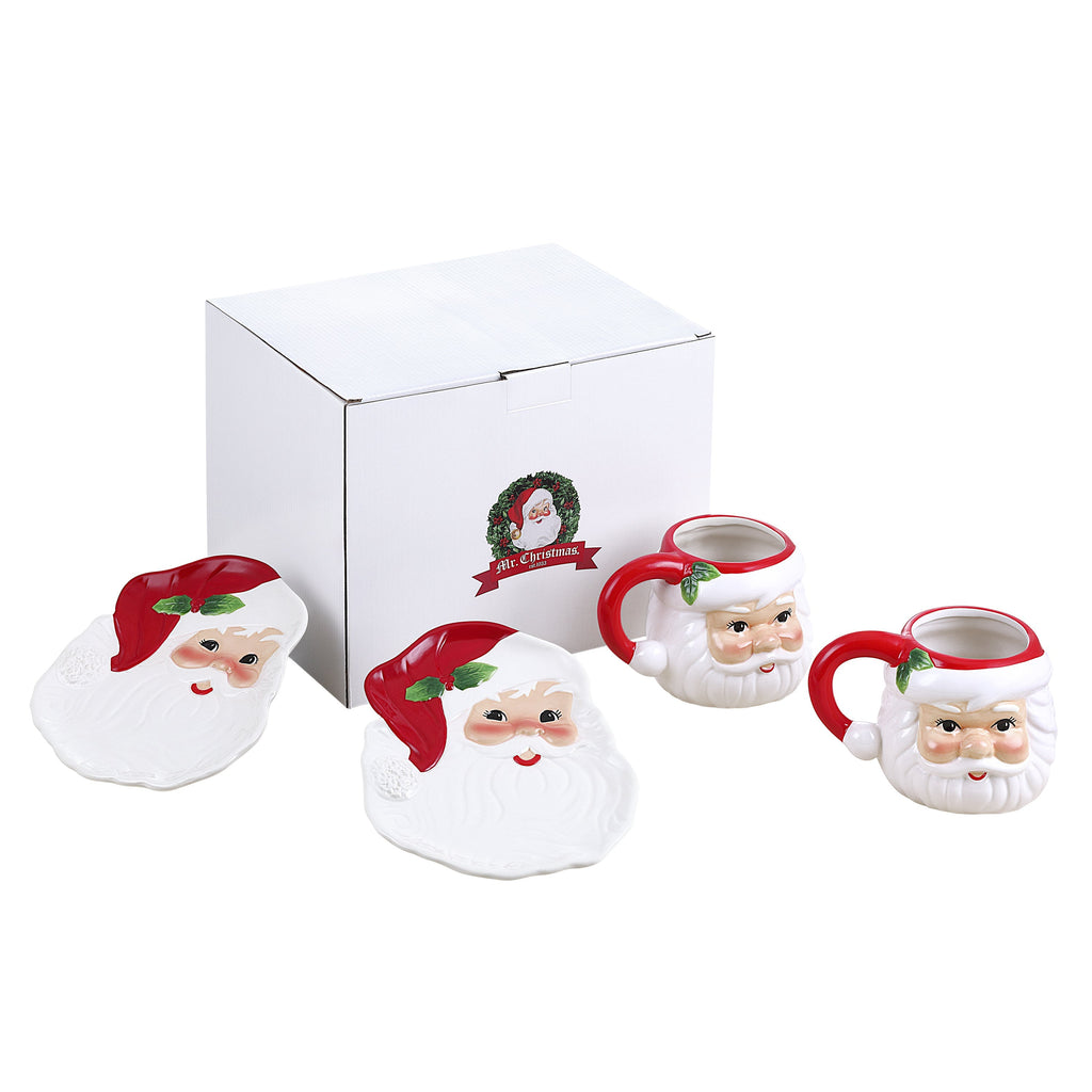 20 oz. Santa Mugs and 8 in. Santa Plates - Set of 4
