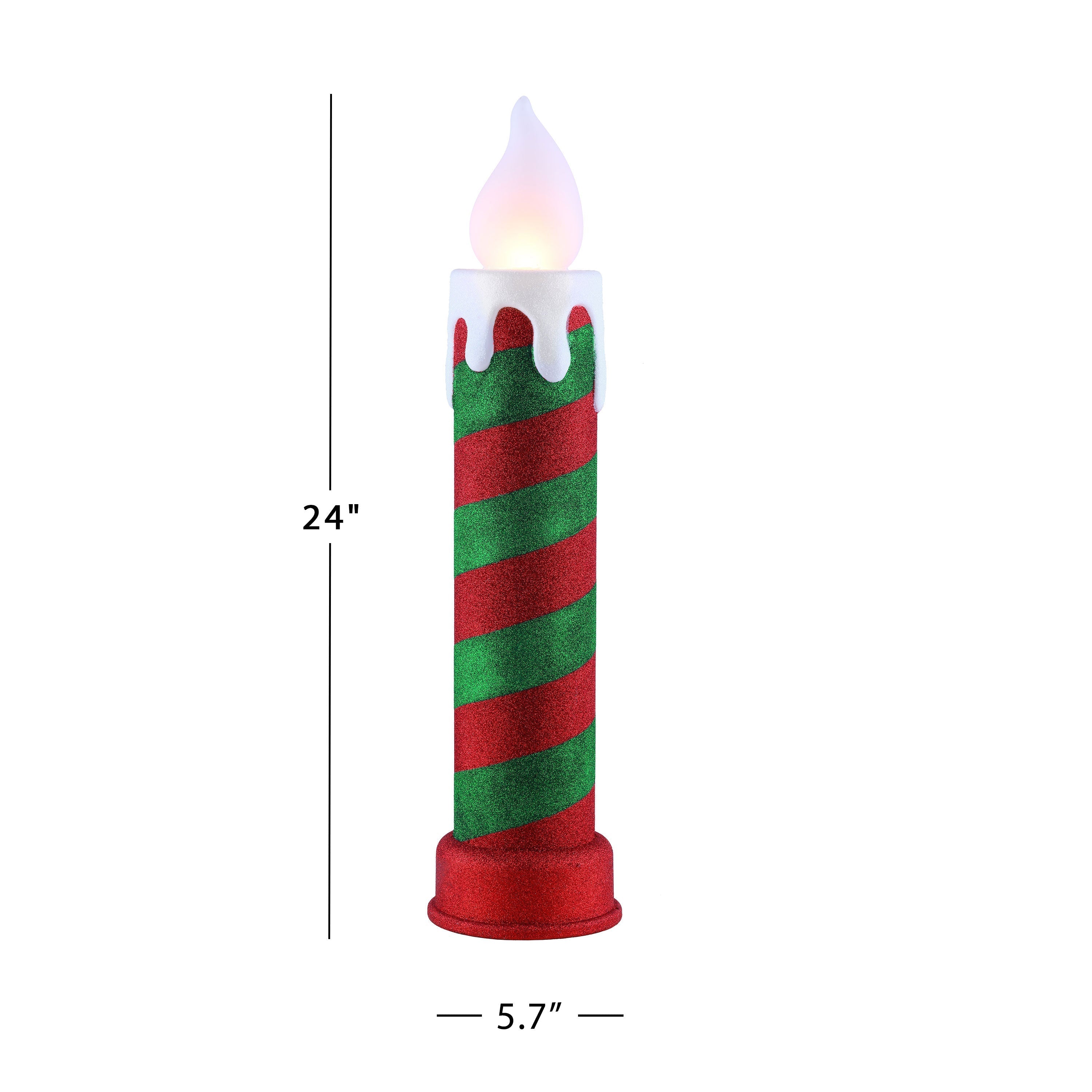 24 in. Striped Glittery Blow Mold Candle - Red and Green