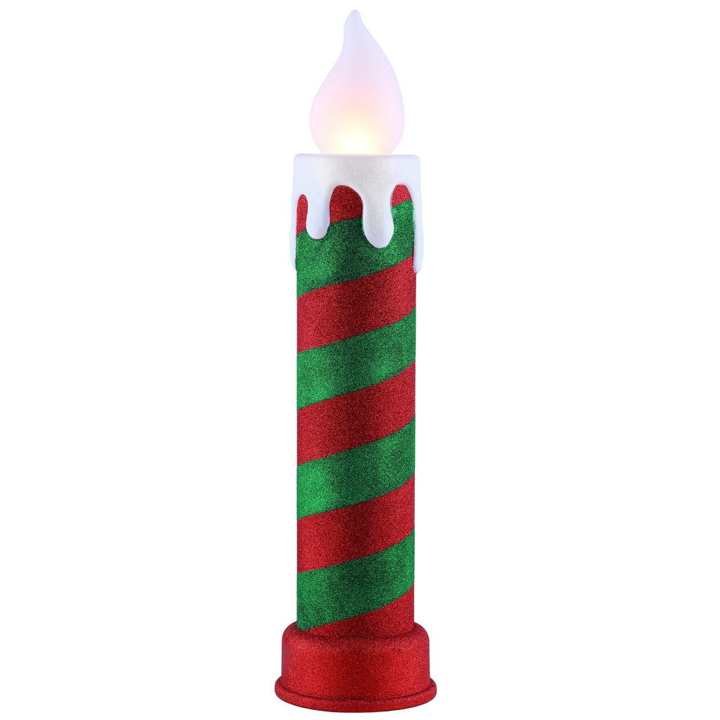 24 in. Striped Glittery Blow Mold Candle - Red and Green