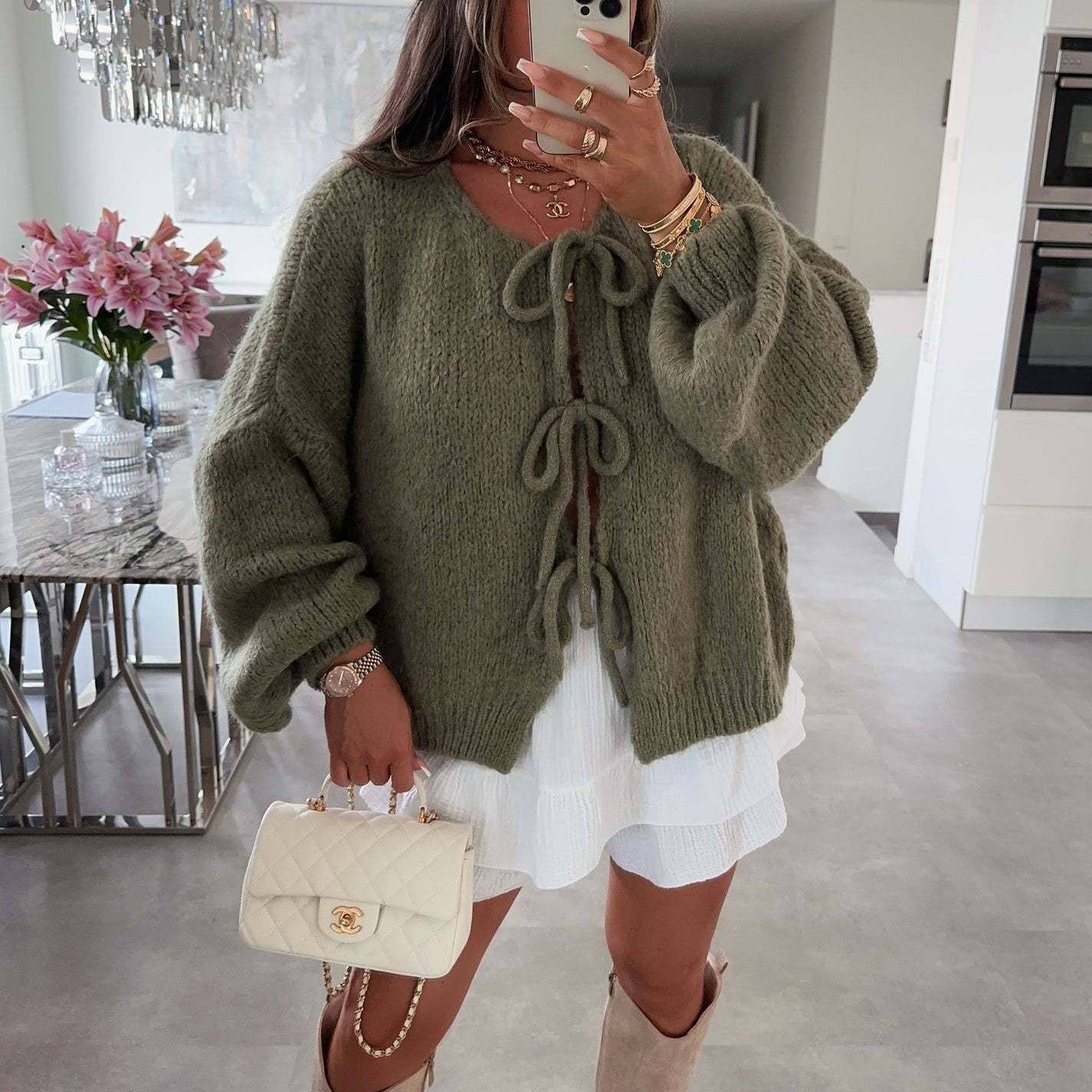 Lyla Bow Lace Up Cardigan