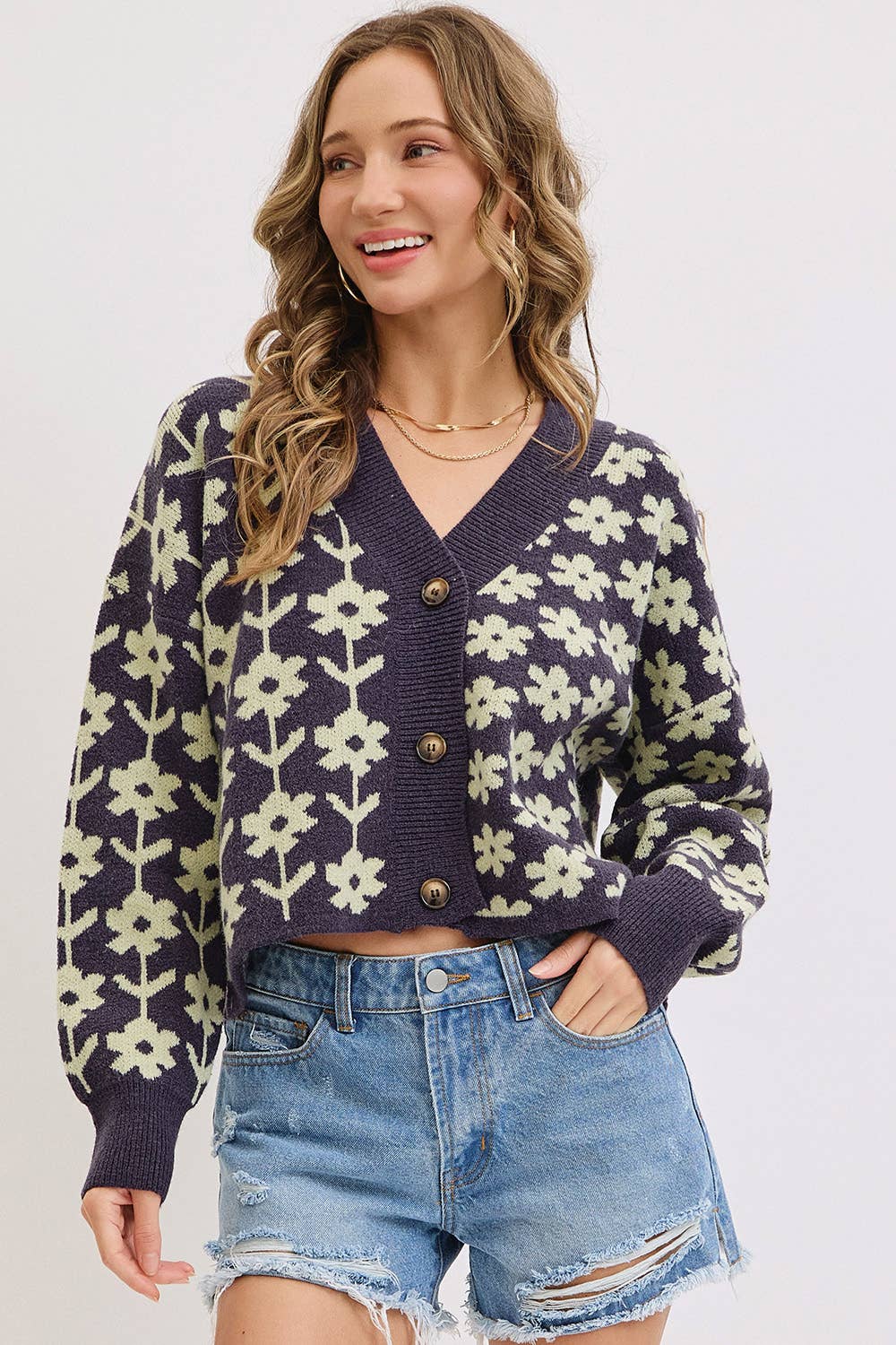 Floral Print Knit Cardigan