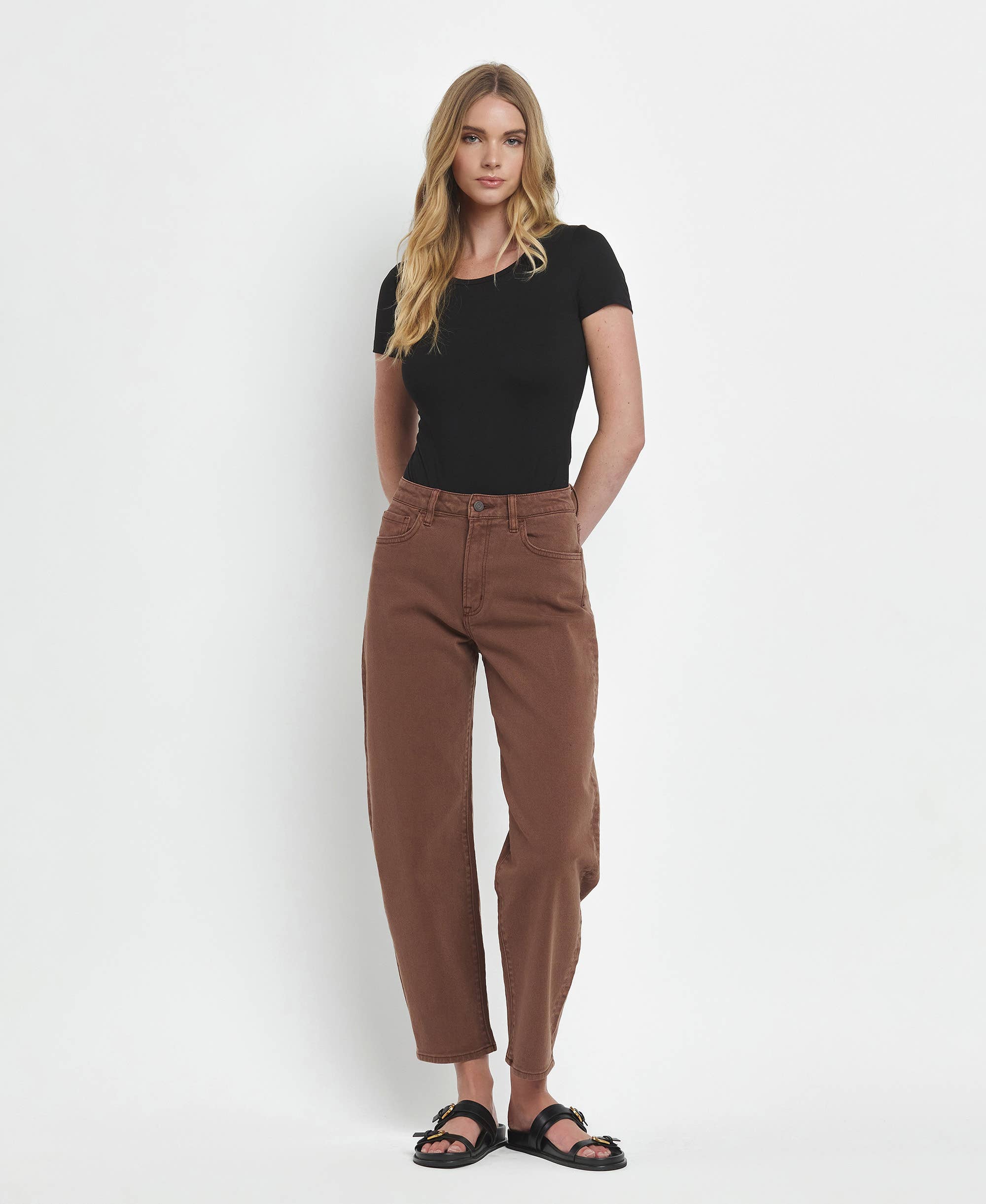 Super High Rise Brown Barrel Jeans