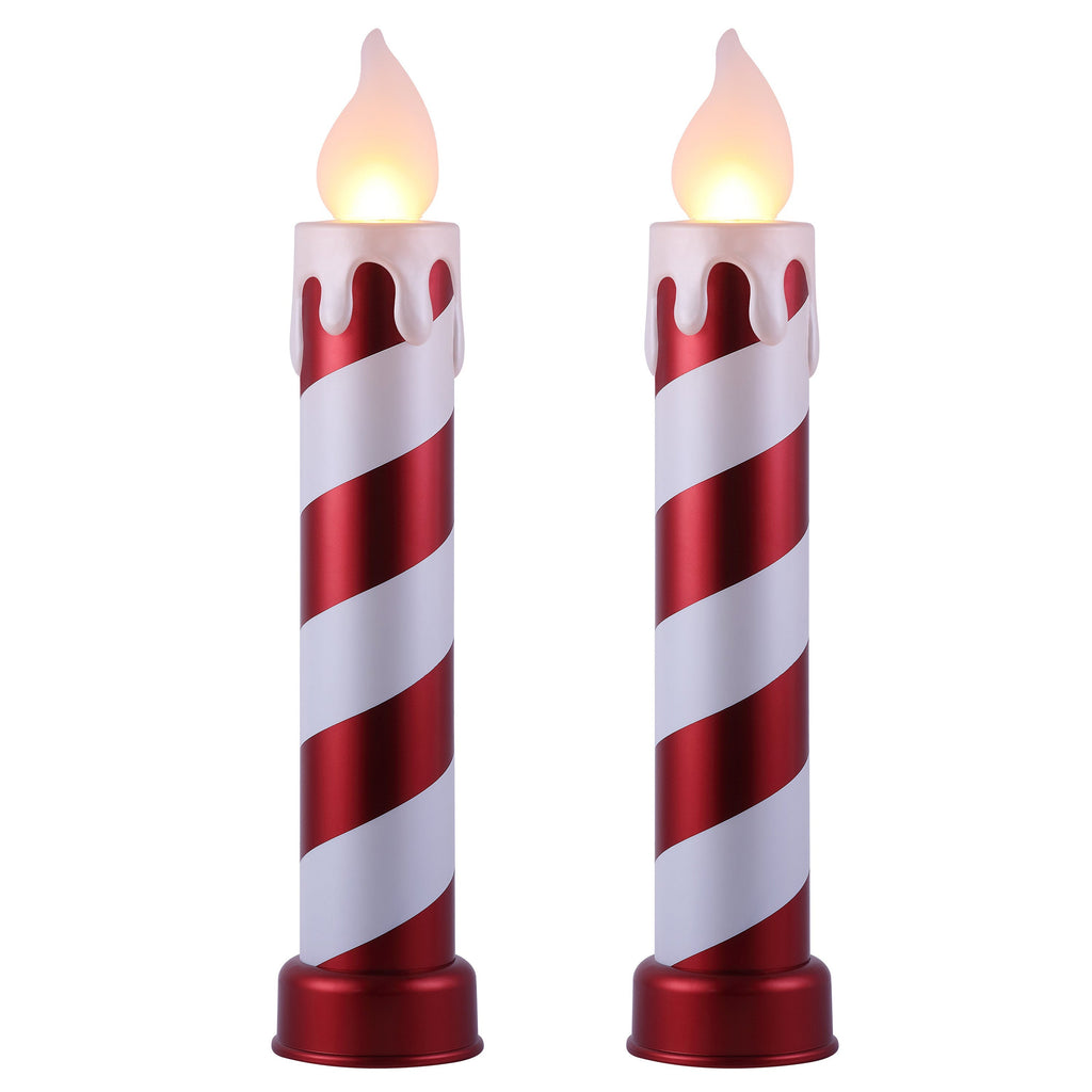 36 in. Striped Metallic Blow Mold Candles - Red and White
