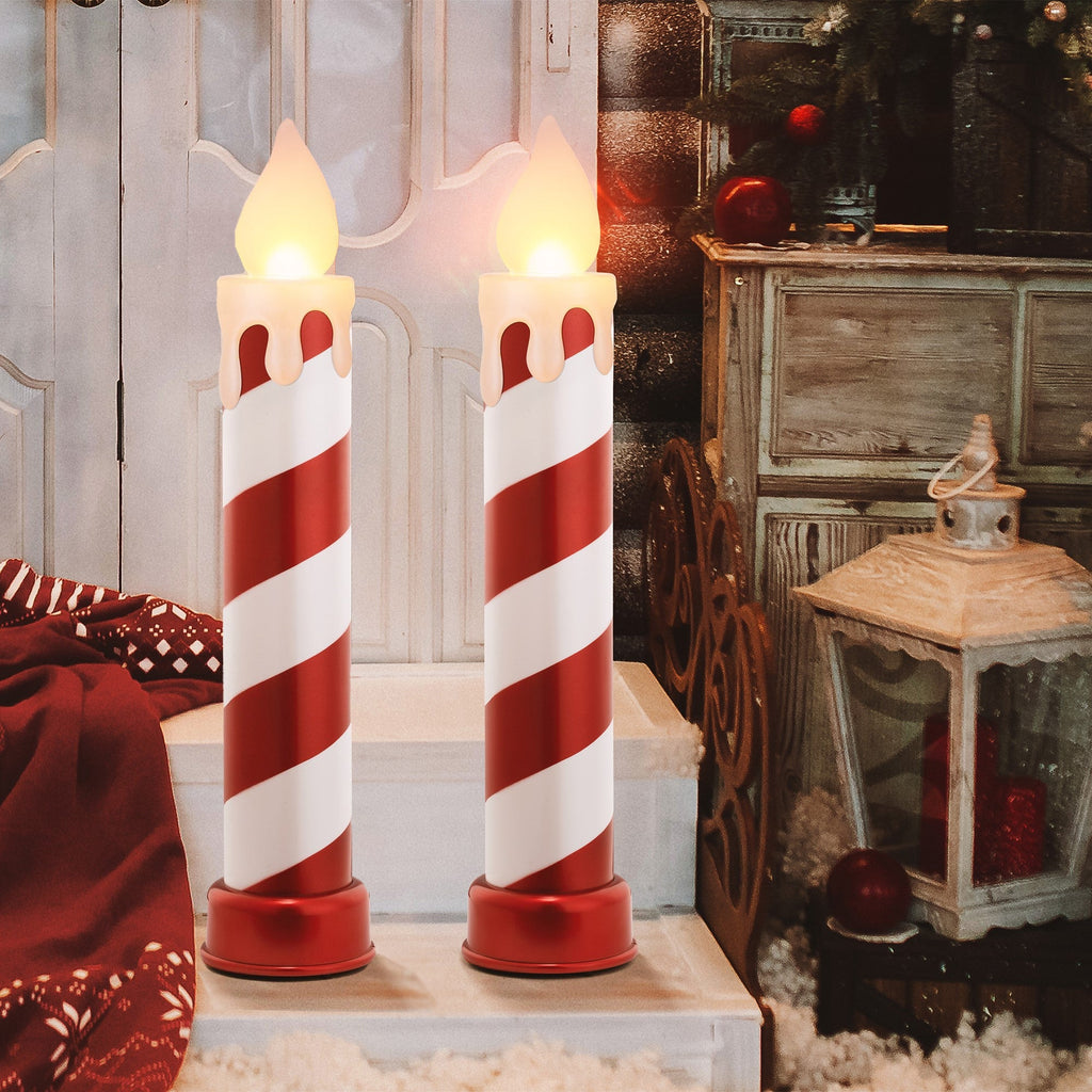 36 in. Striped Metallic Blow Mold Candles - Red and White