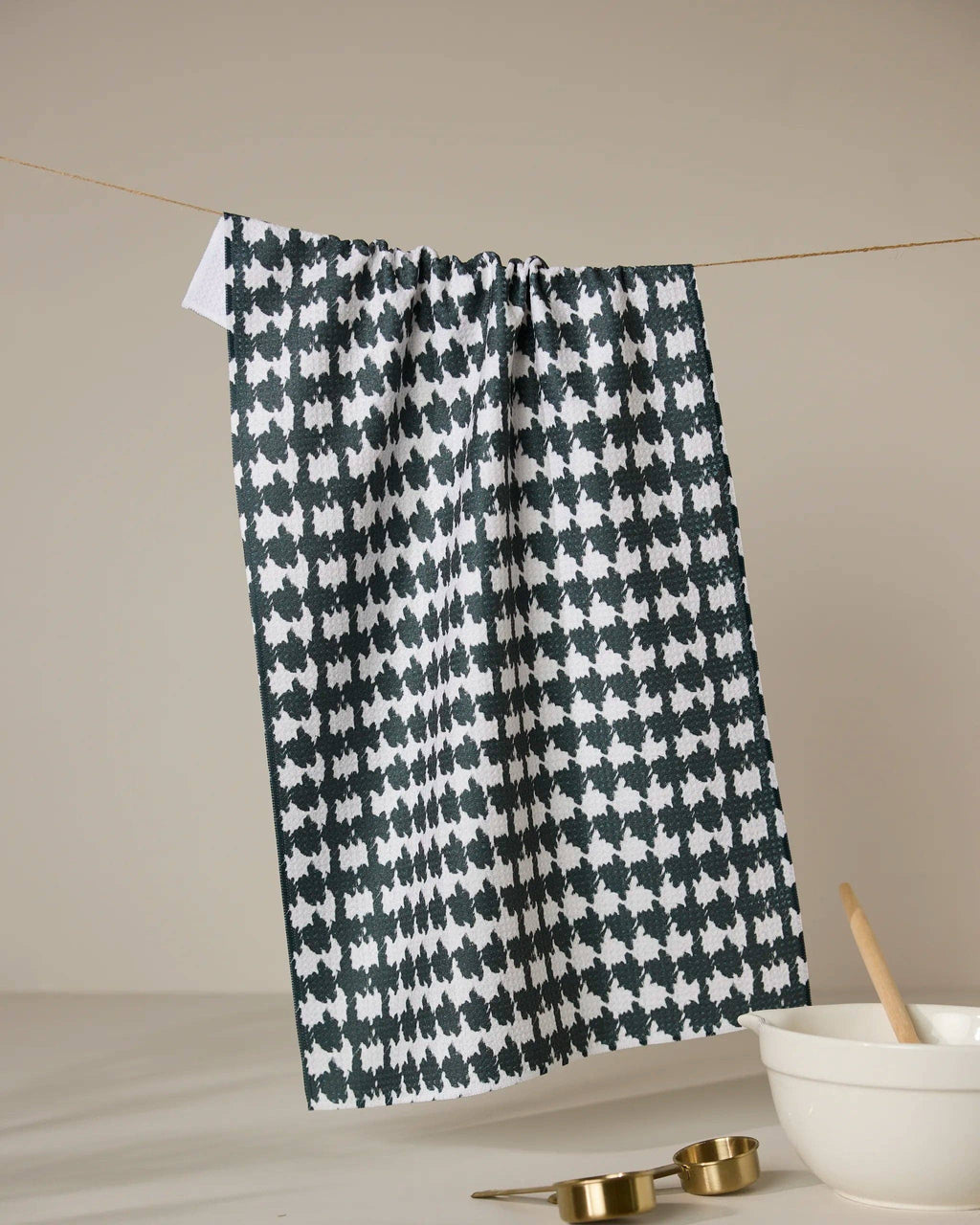 Electric Houndstooth Black Tea Towel