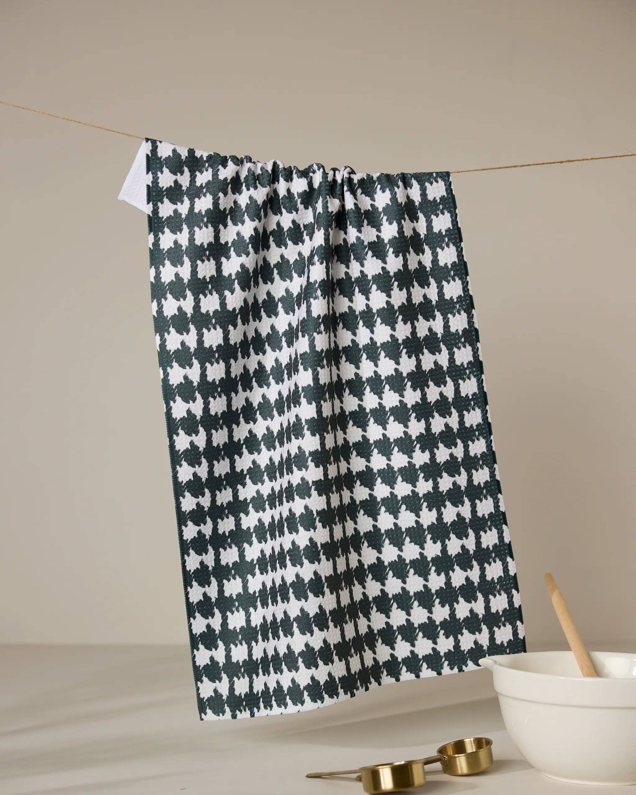 Electric Houndstooth Black Tea Towel