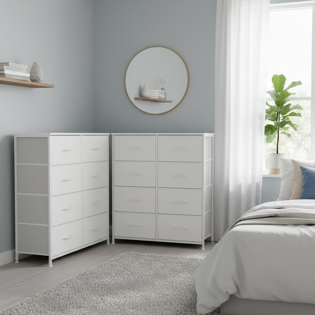 8-Drawer Metal Frame Dresser Wall-Mountable High-Feet Quick-Assembly Bedroom Storage