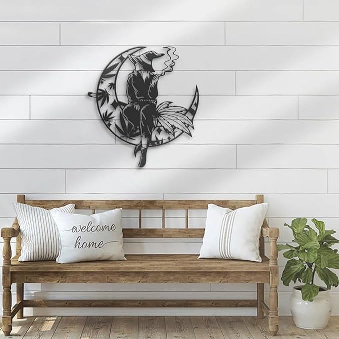 Witch Weed On The Crescent Moon Metal Wall Art Sign