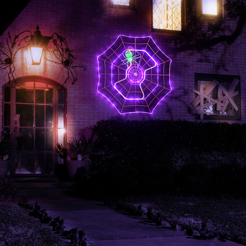 4' Outdoor Animated Spider Web - Purple