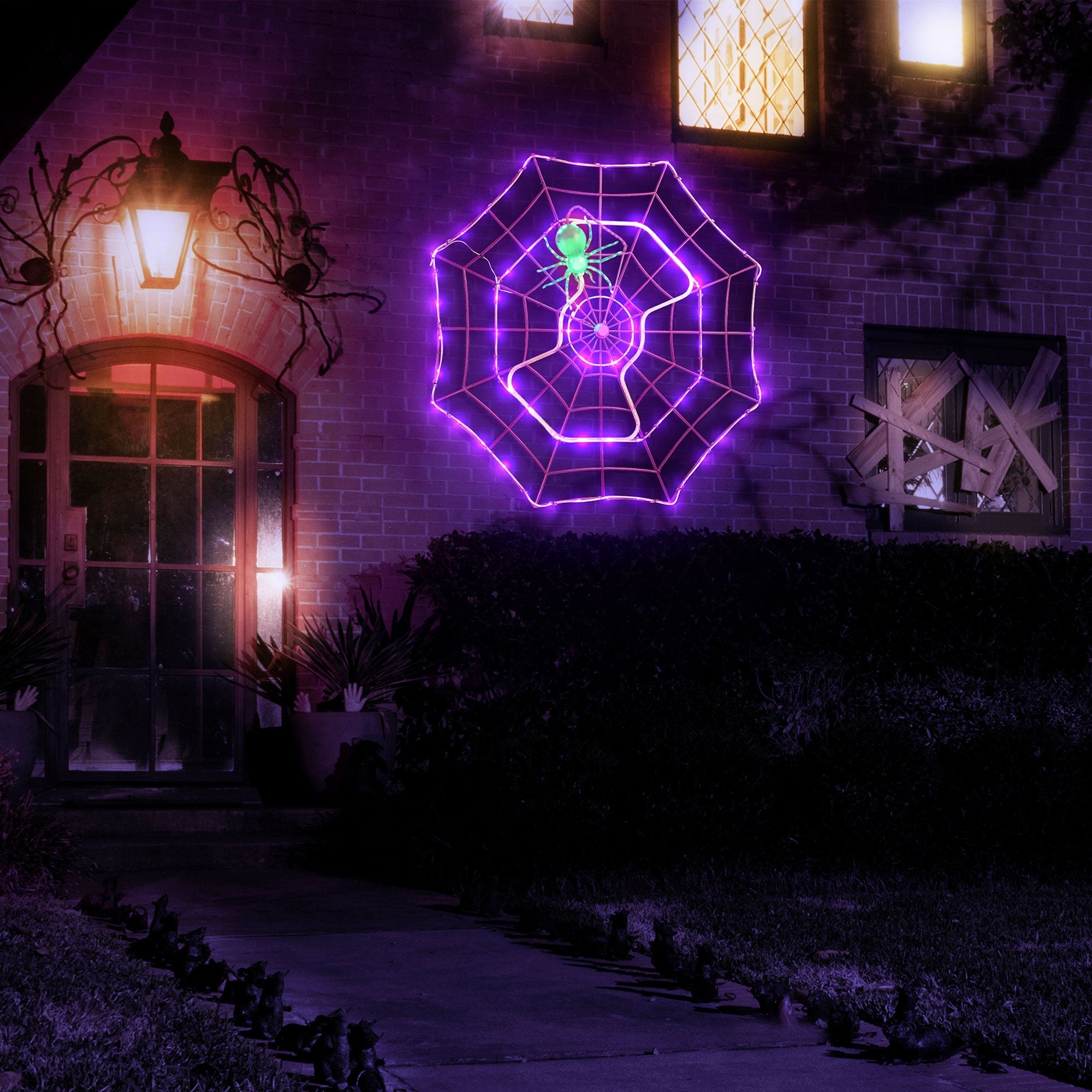 4' Outdoor Animated Spider Web - Purple