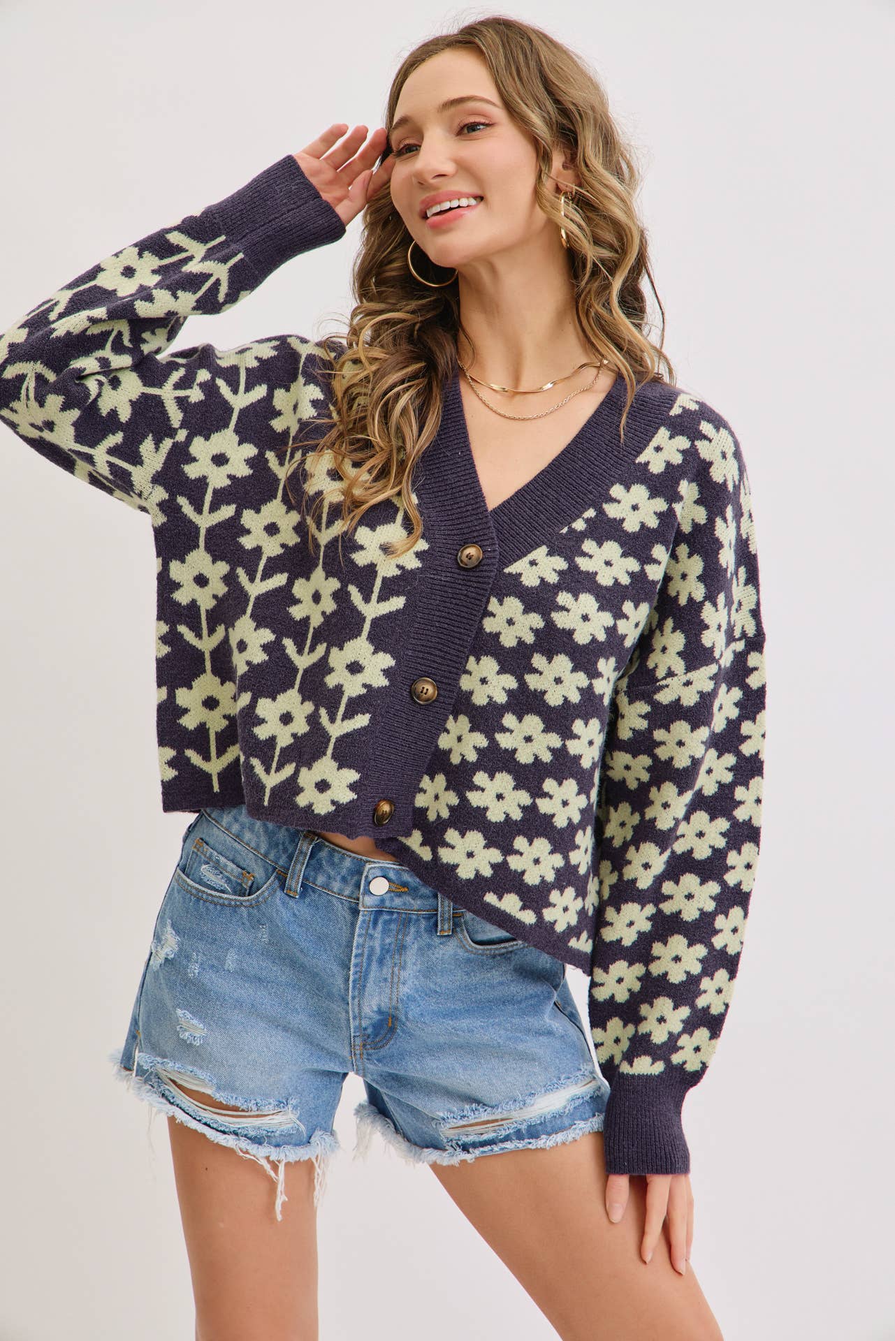 Floral Print Knit Cardigan
