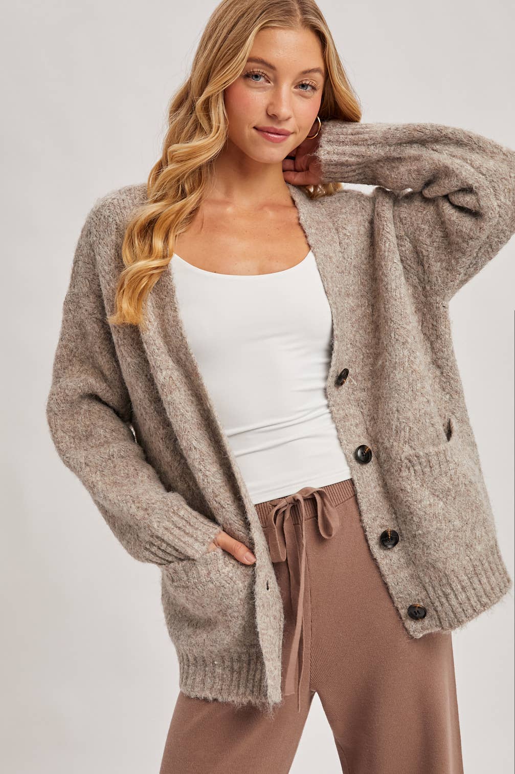 Fuzzy Heathered Knit Cardigan