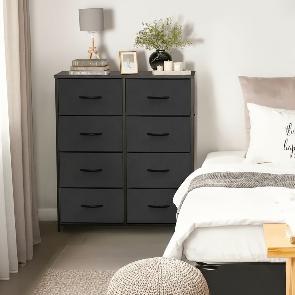 8-Drawer Metal Frame Dresser Wall-Mountable High-Feet Quick-Assembly Bedroom Storage