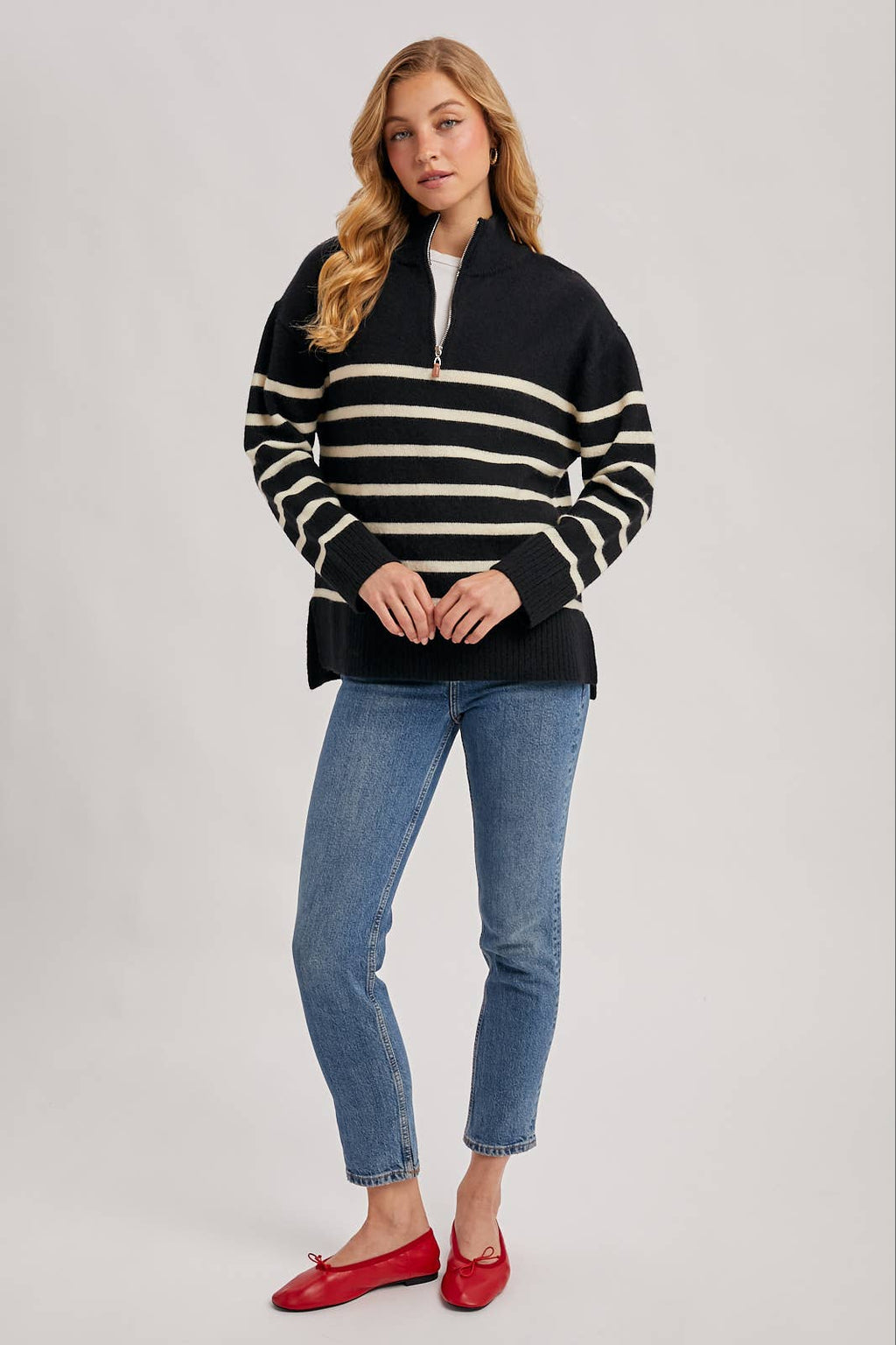 Quarter Zip Up Stripe Sweater
