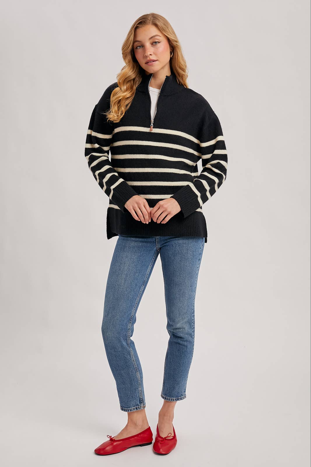 Quarter Zip Up Stripe Sweater