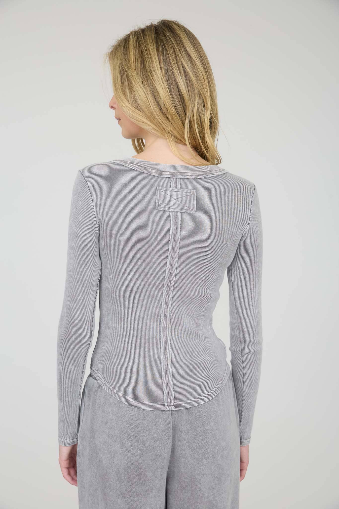 Charcoal Ribbed Henley Top